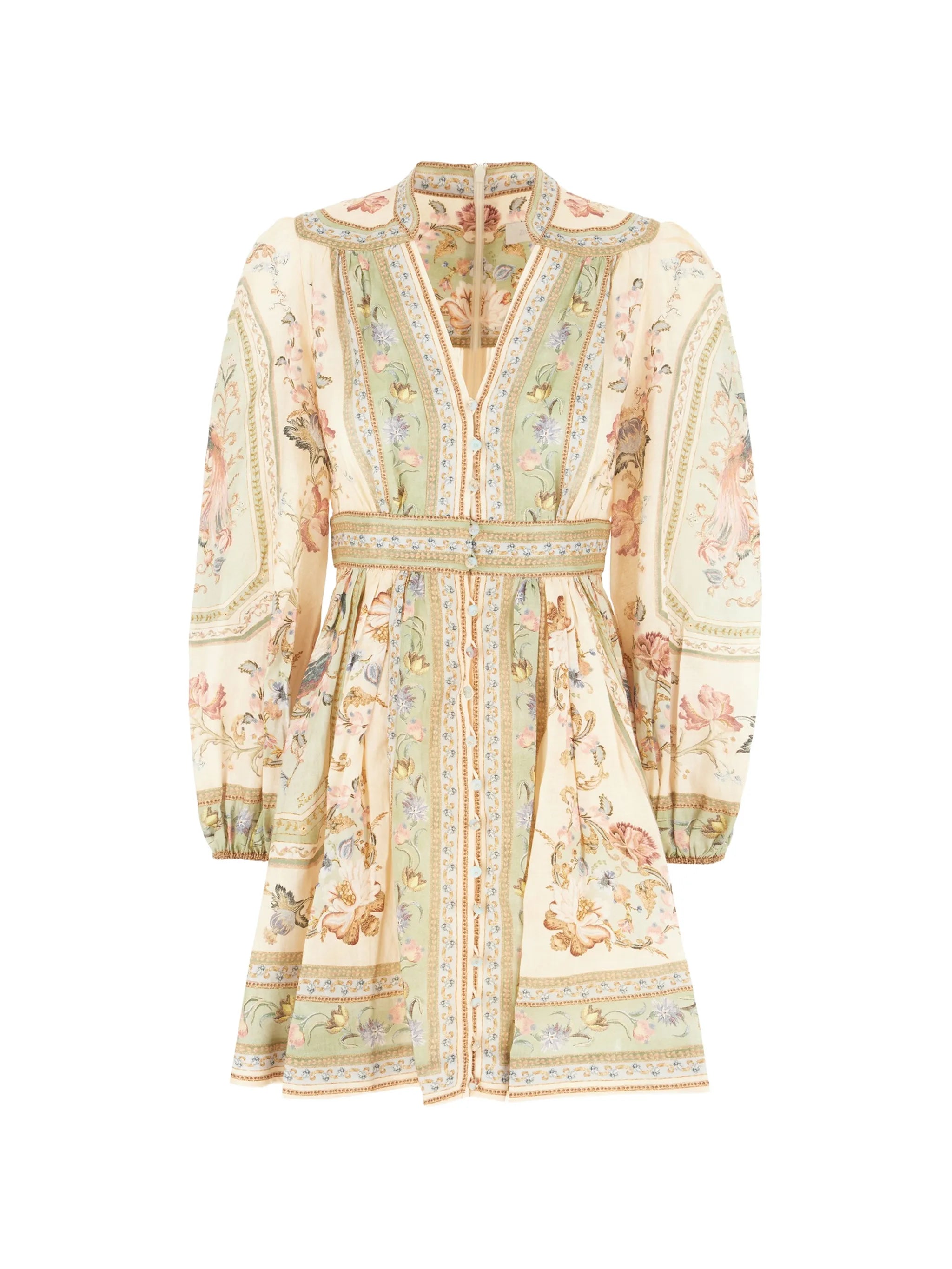 floral-print linen mini dress