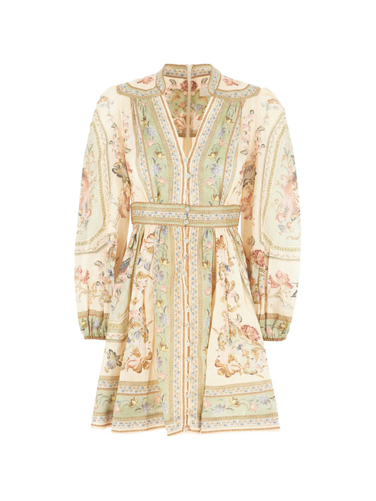 Roselight Plunge linen mini dress