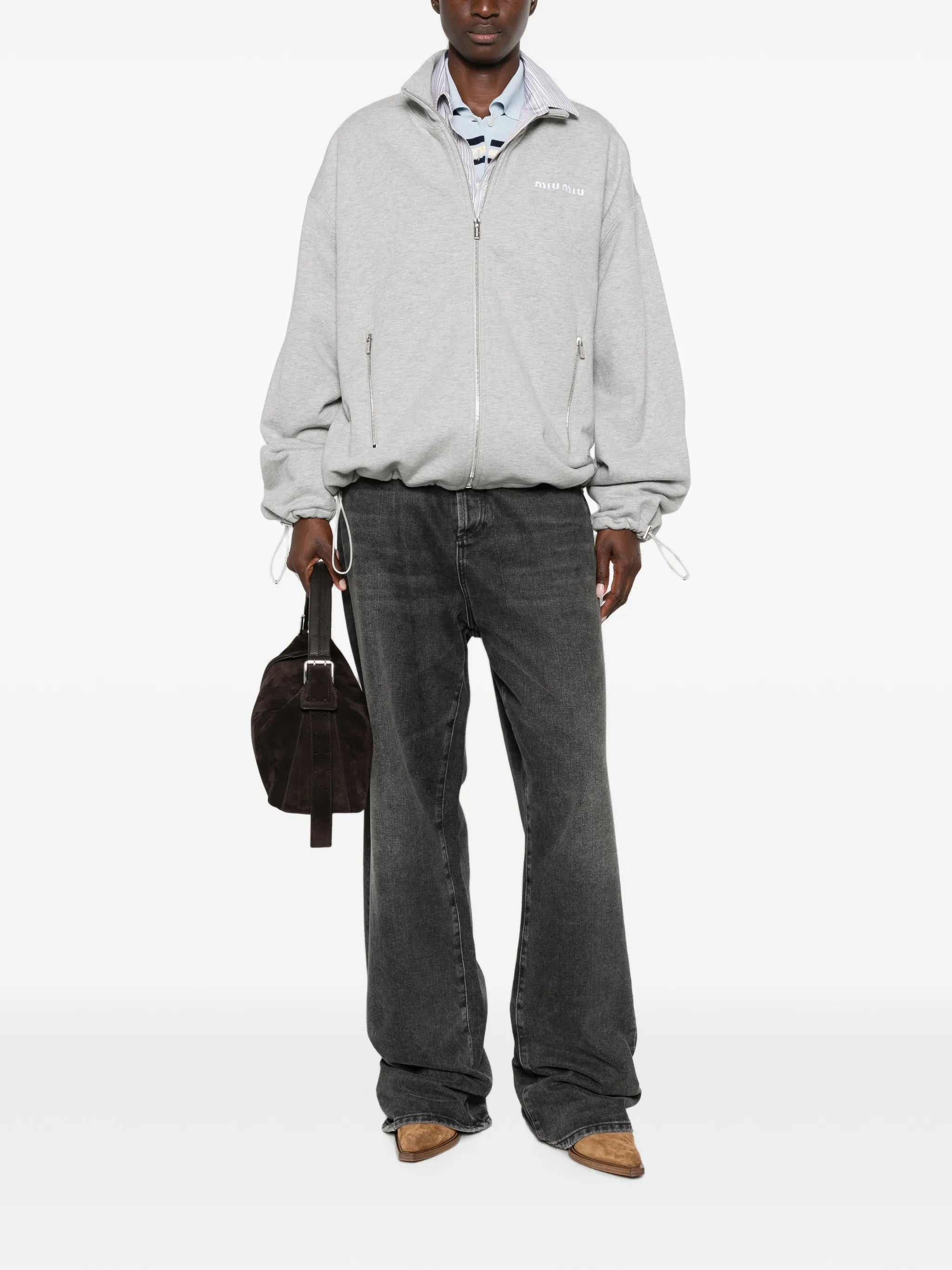 logo-embroidered zip-up hoodie