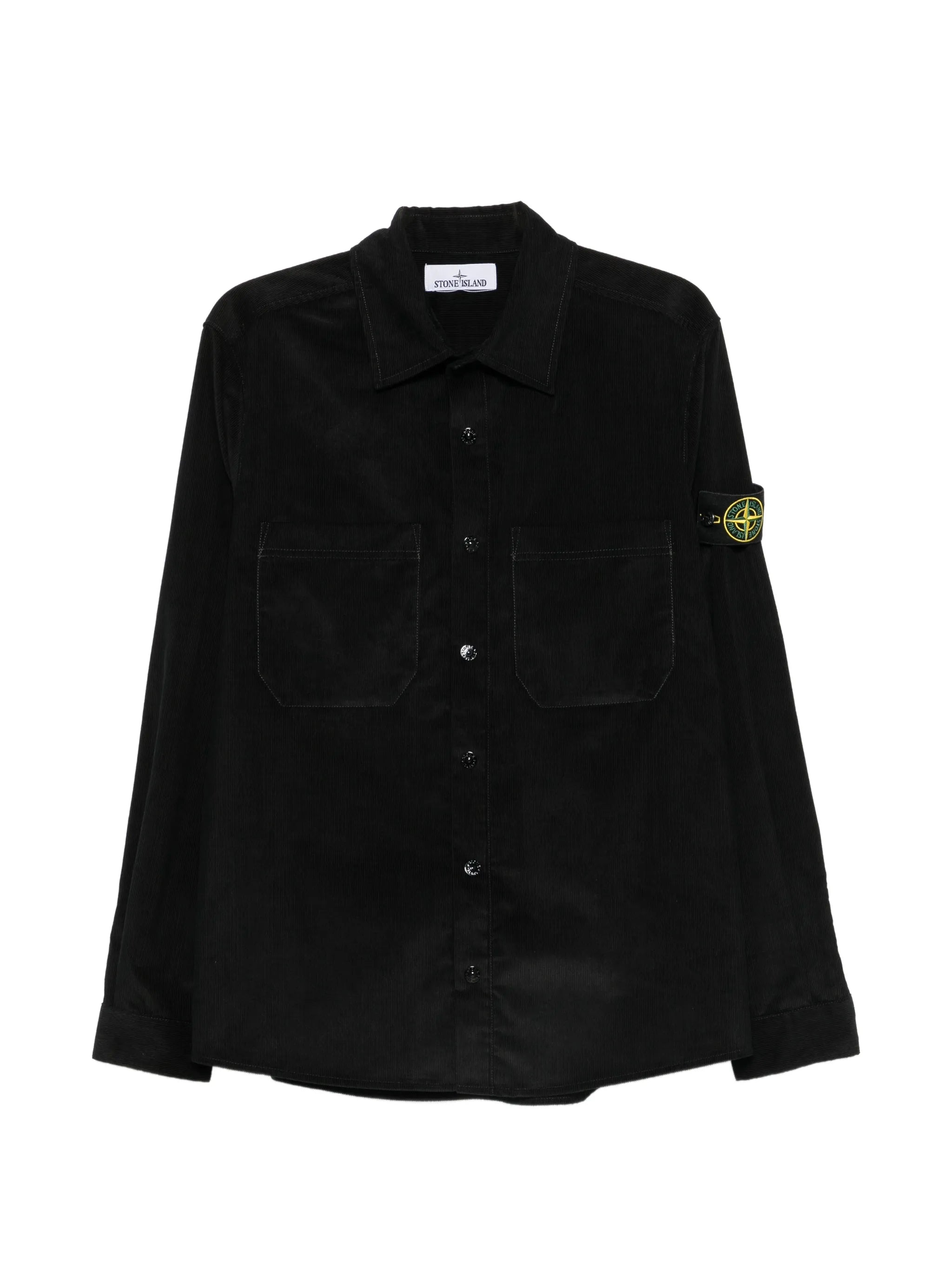 corduroy-texture logo-patch shirt