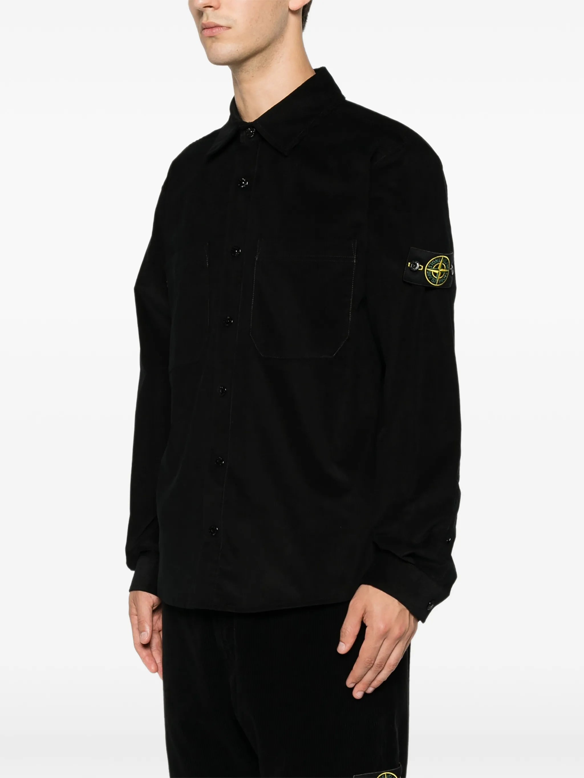 corduroy-texture logo-patch shirt