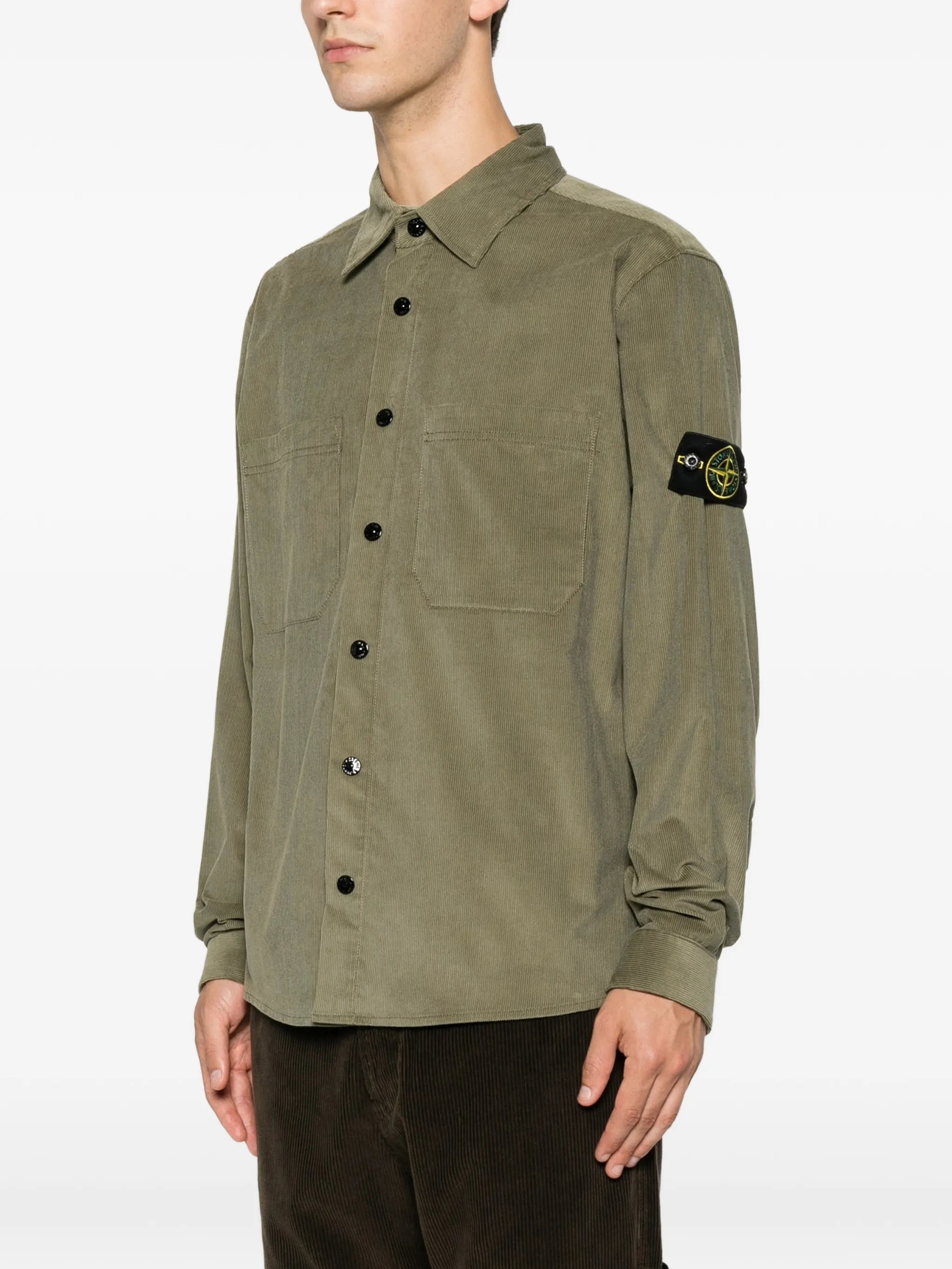 corduroy-texture logo-patch shirt