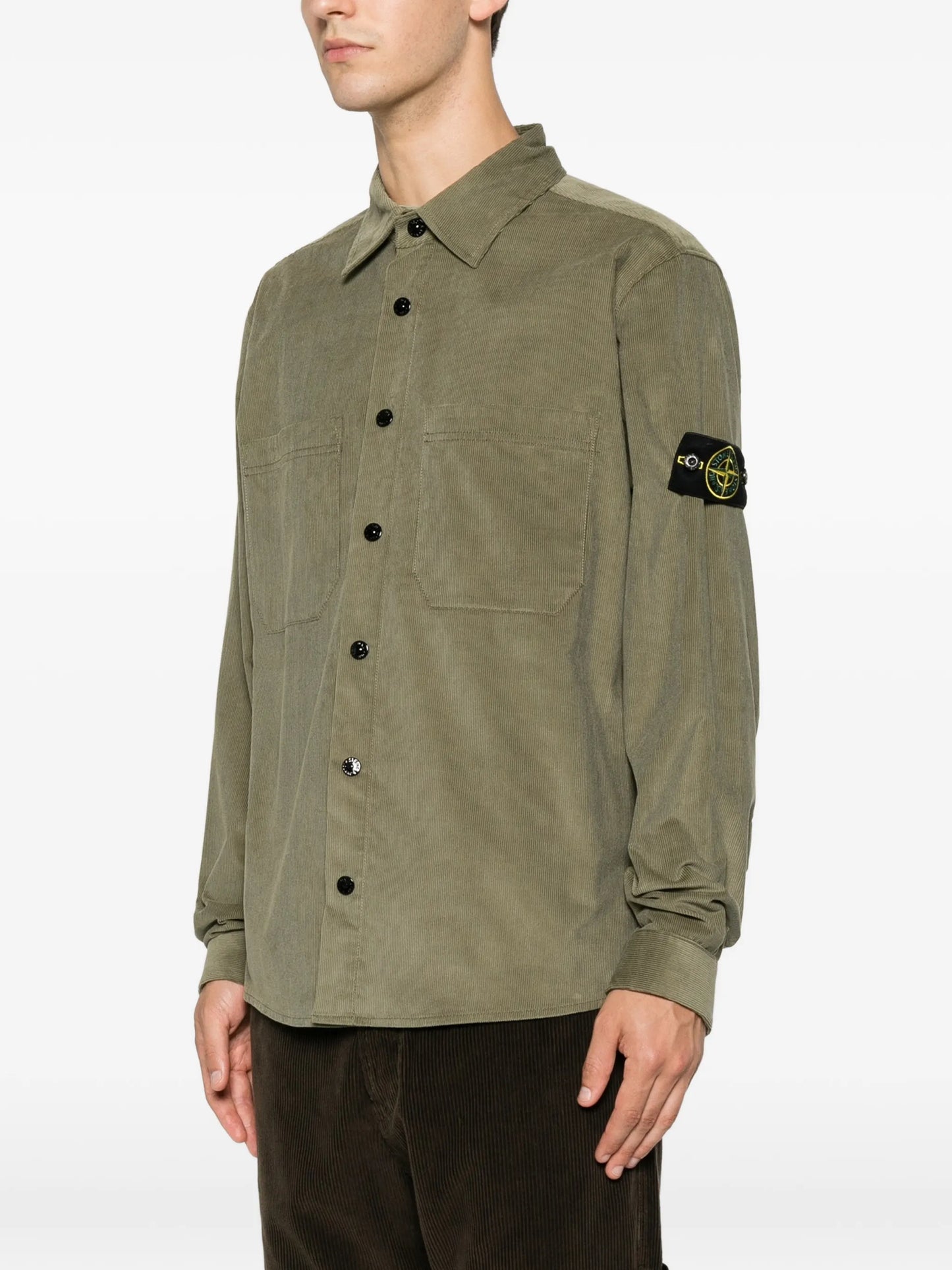 corduroy-texture logo-patch shirt