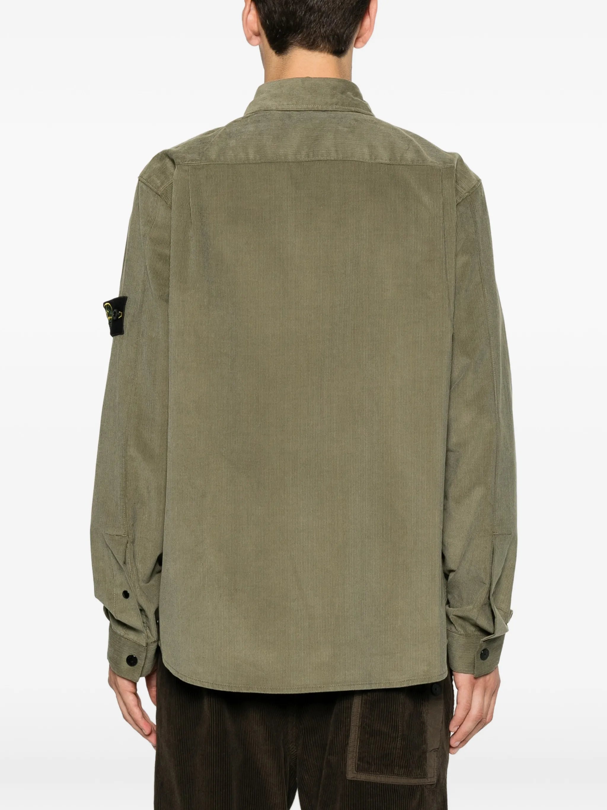 corduroy-texture logo-patch shirt
