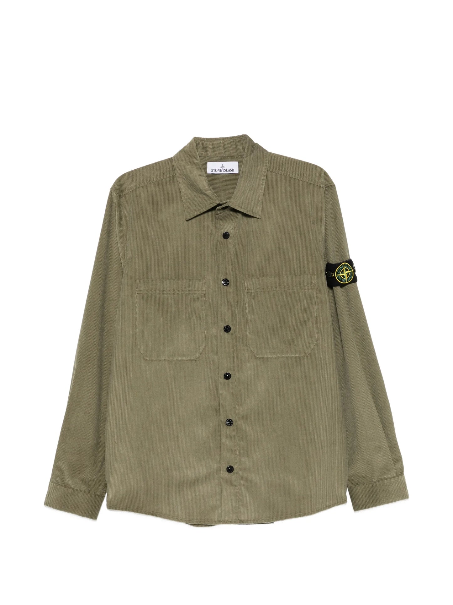 corduroy-texture logo-patch shirt