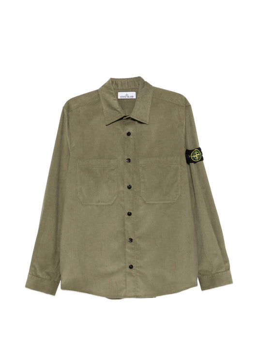 corduroy-texture logo-patch shirt