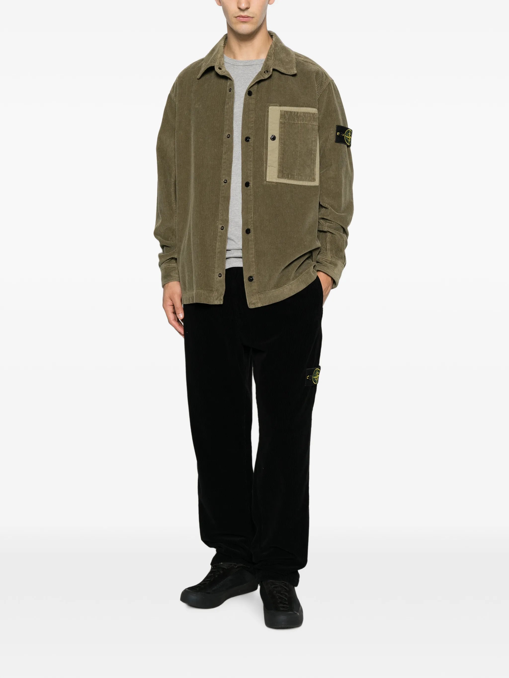 corduroy-texture chest-pocket shirt