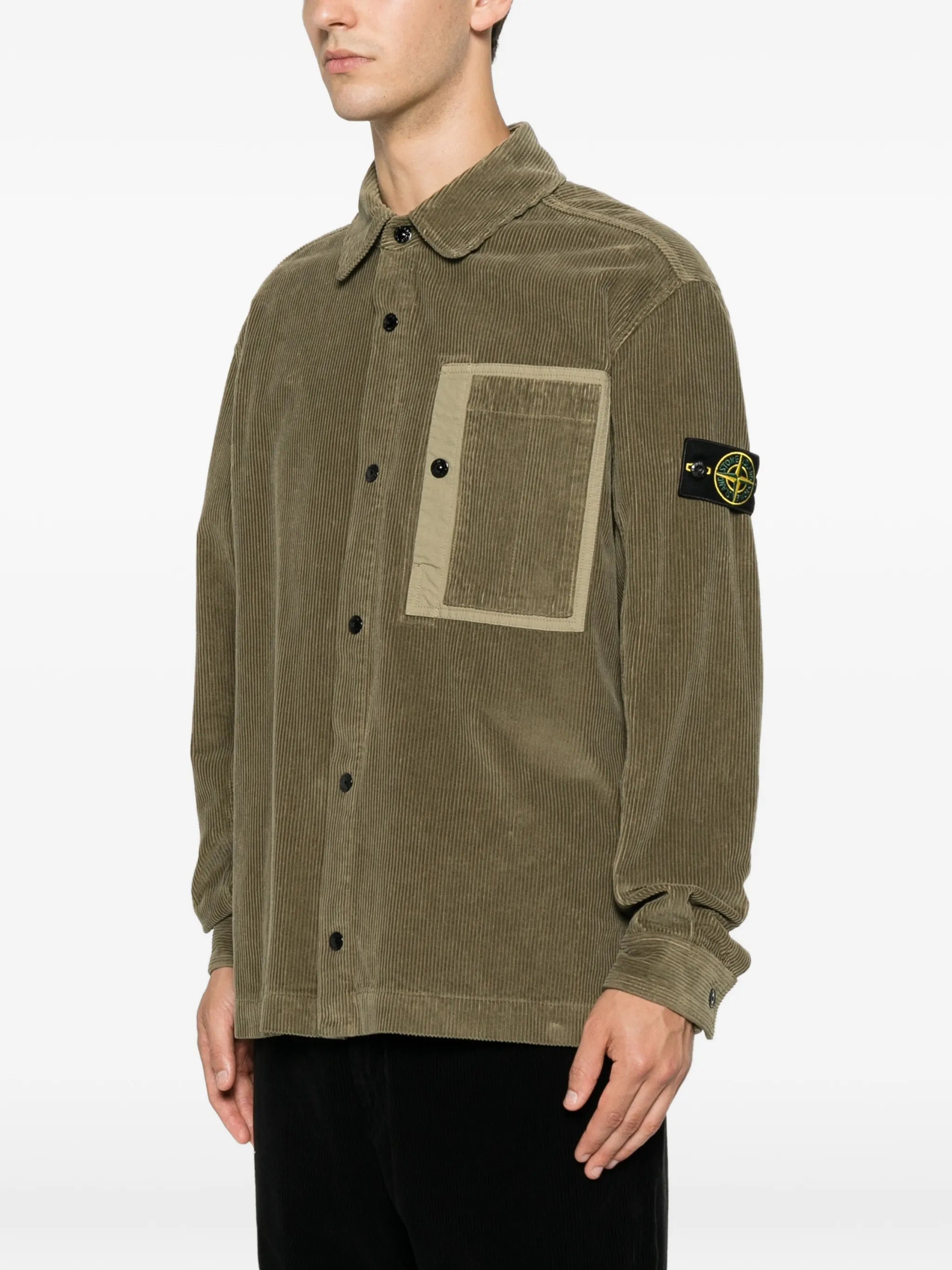corduroy-texture chest-pocket shirt
