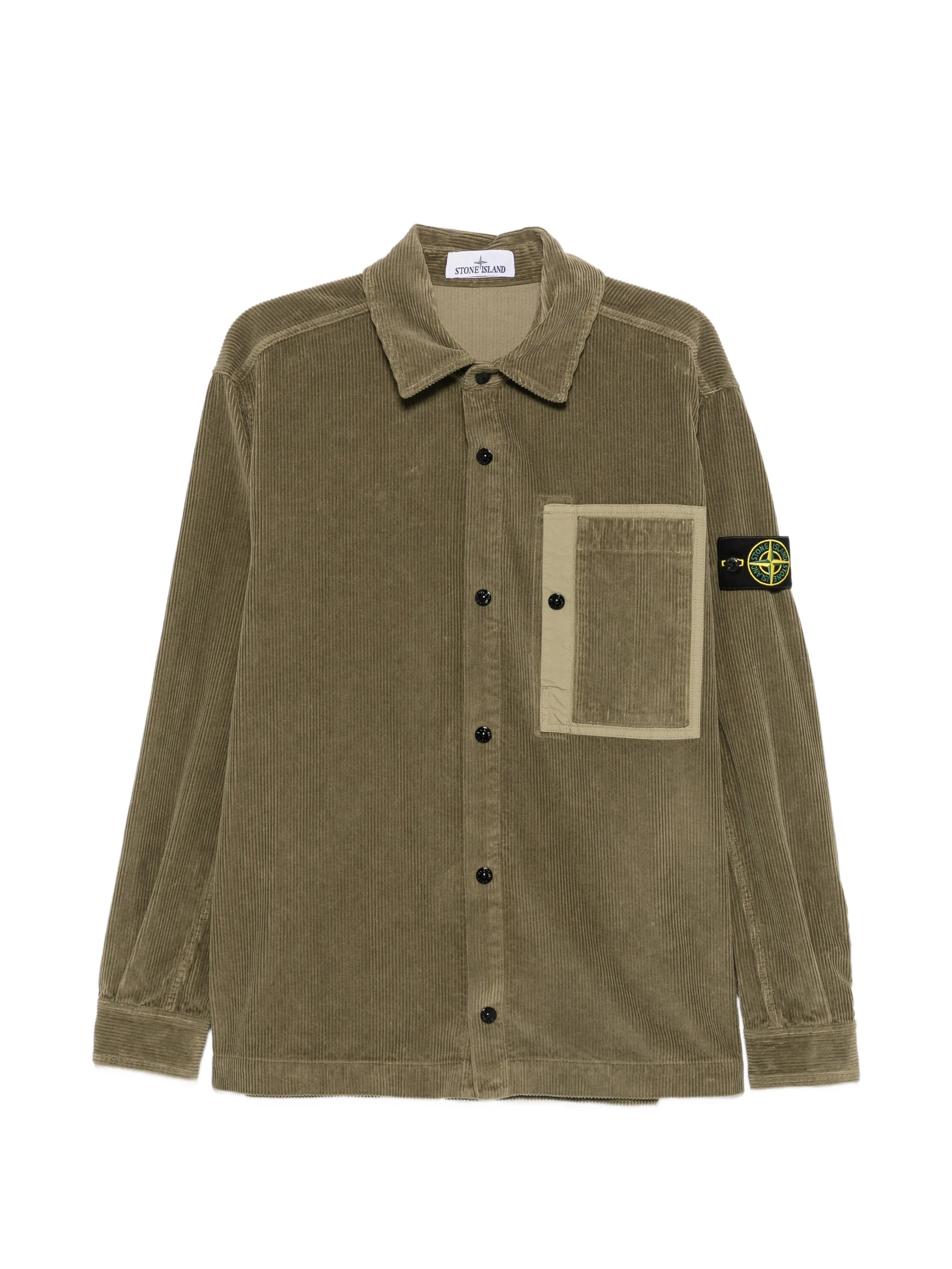 corduroy-texture chest-pocket shirt