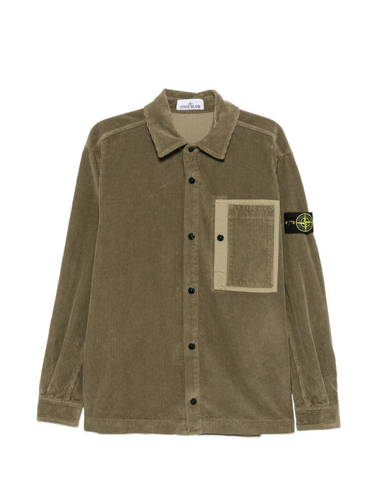 corduroy-texture chest-pocket shirt