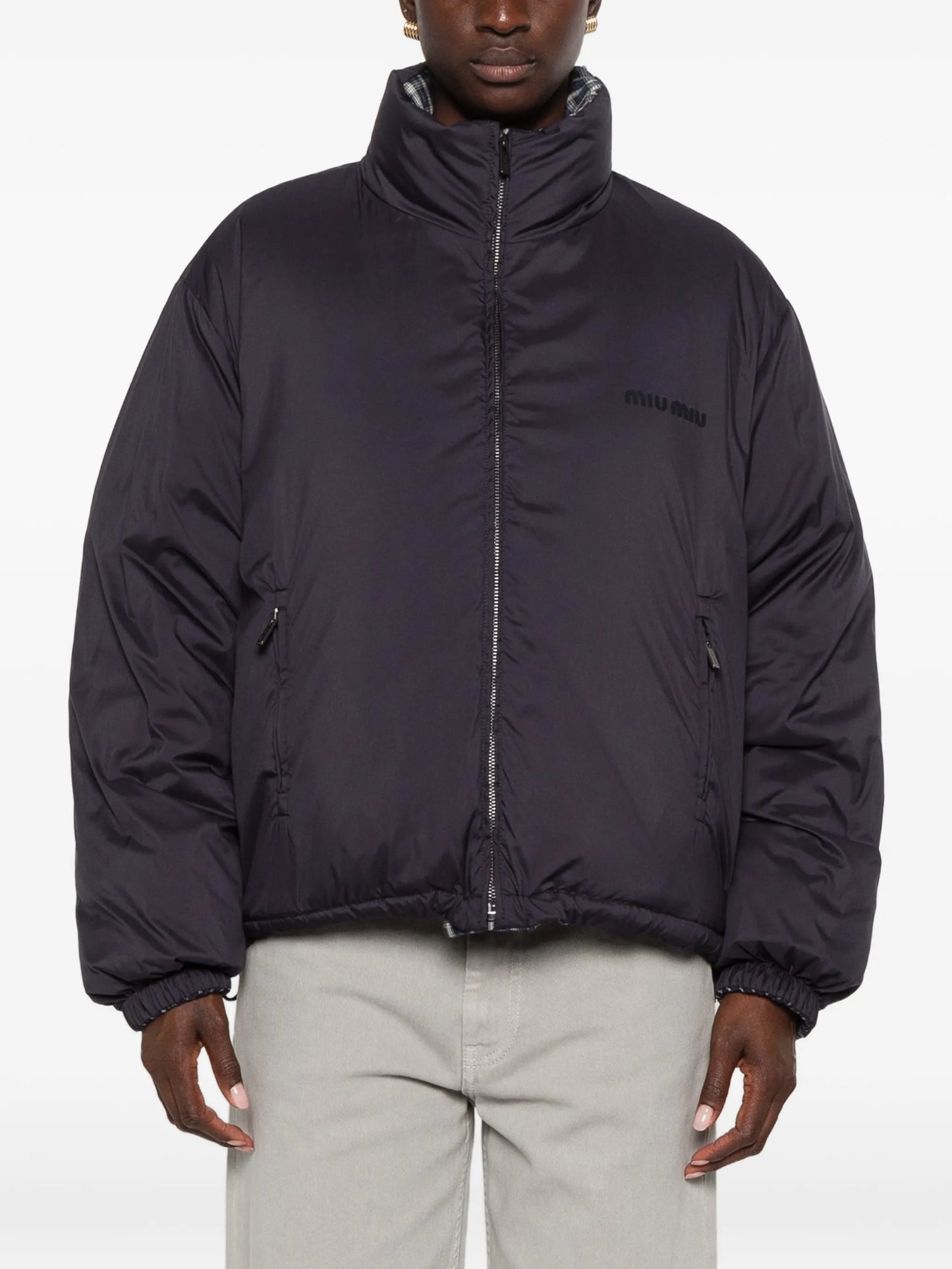 check-pattern quilted jacket