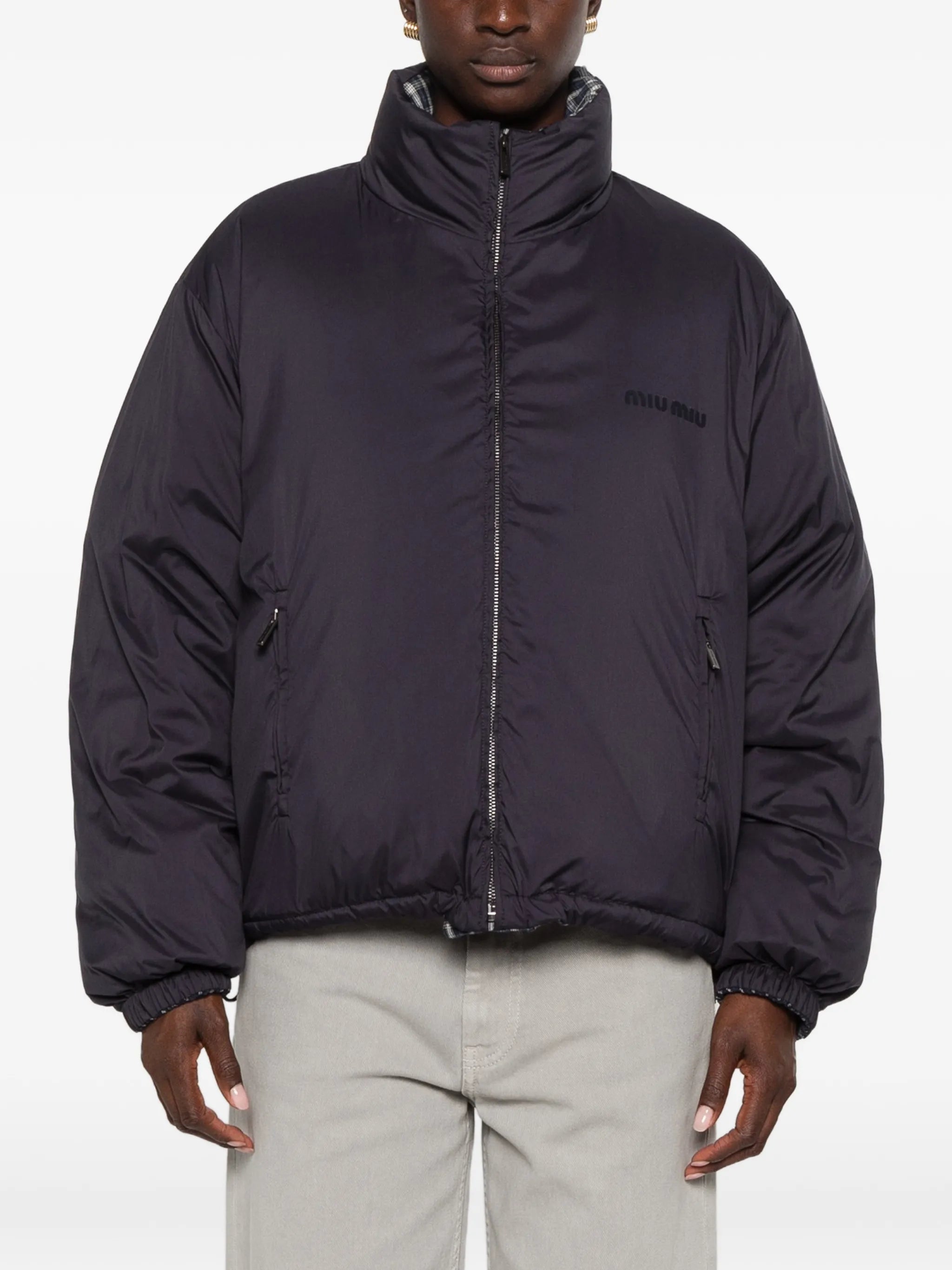 reversible flannel down jacket