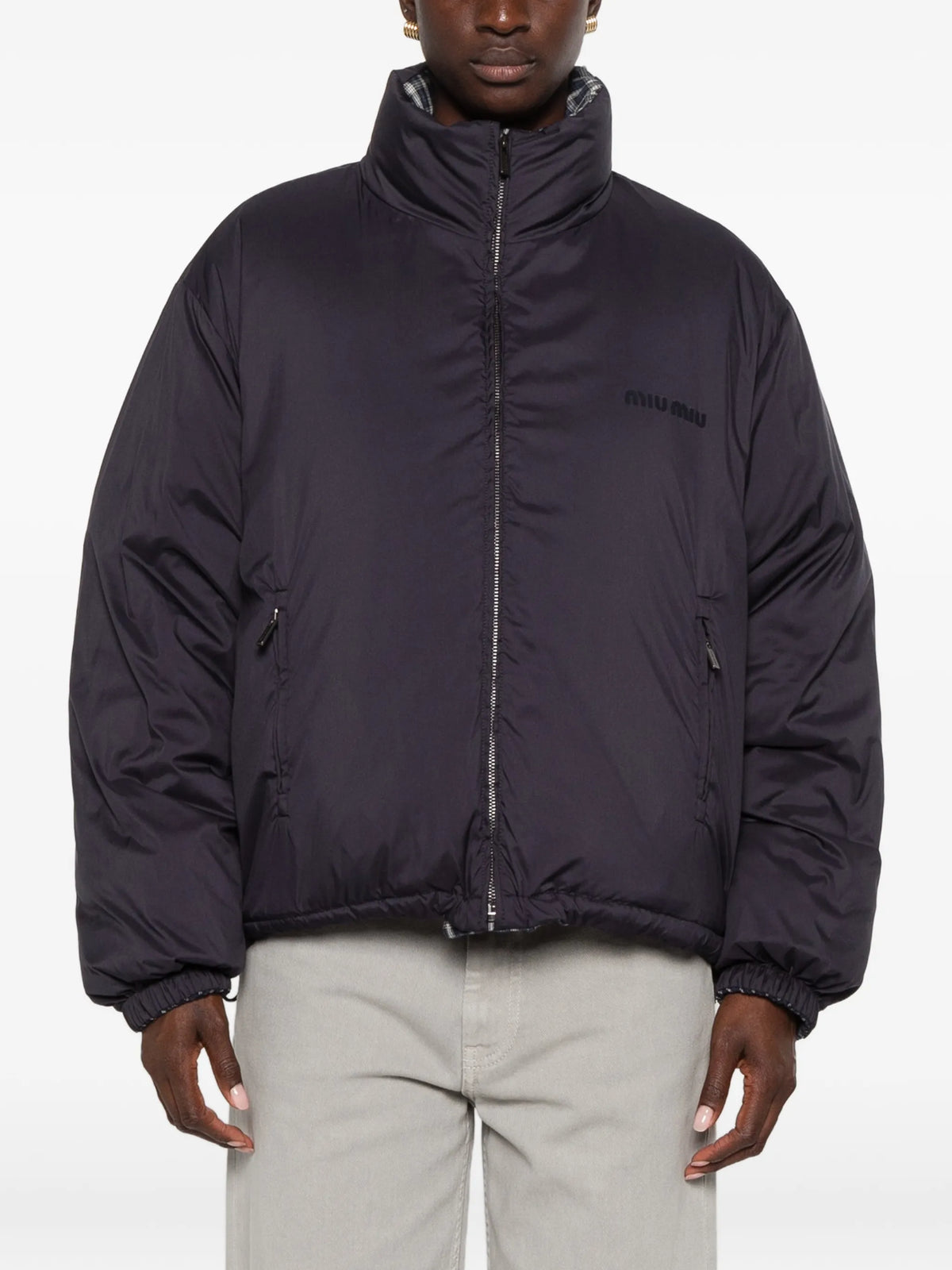 reversible flannel down jacket
