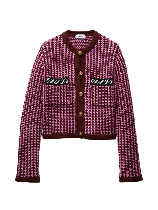 wool crochet-stitch knit cardigan