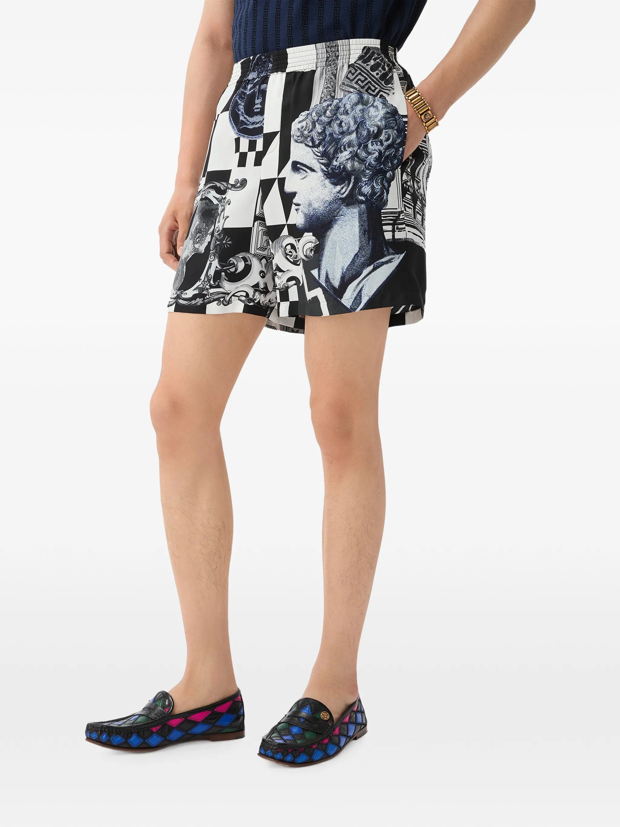 printed silk twill shorts