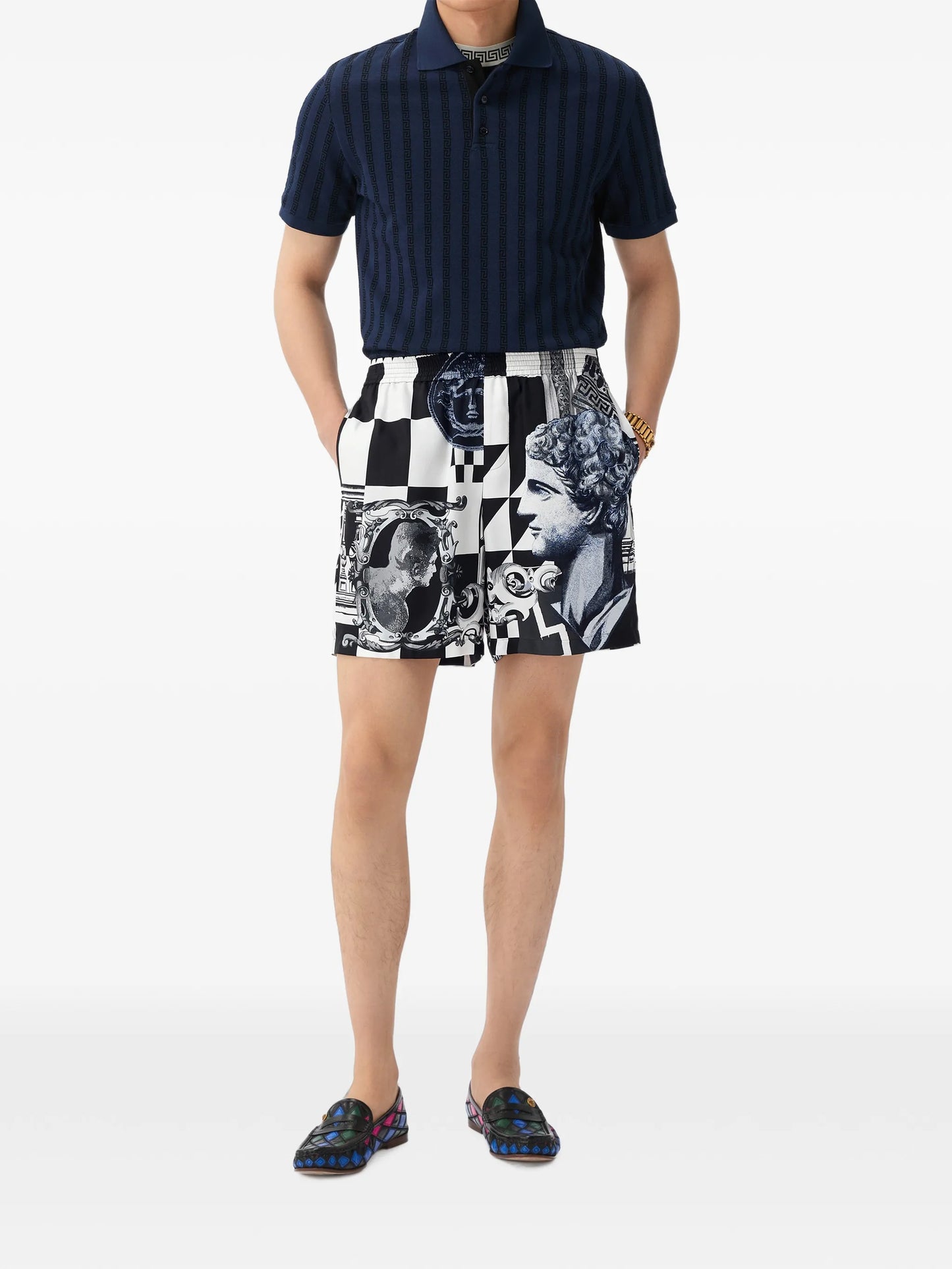 printed silk twill shorts