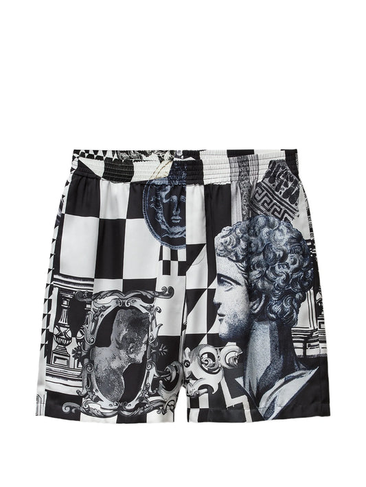 printed silk twill shorts