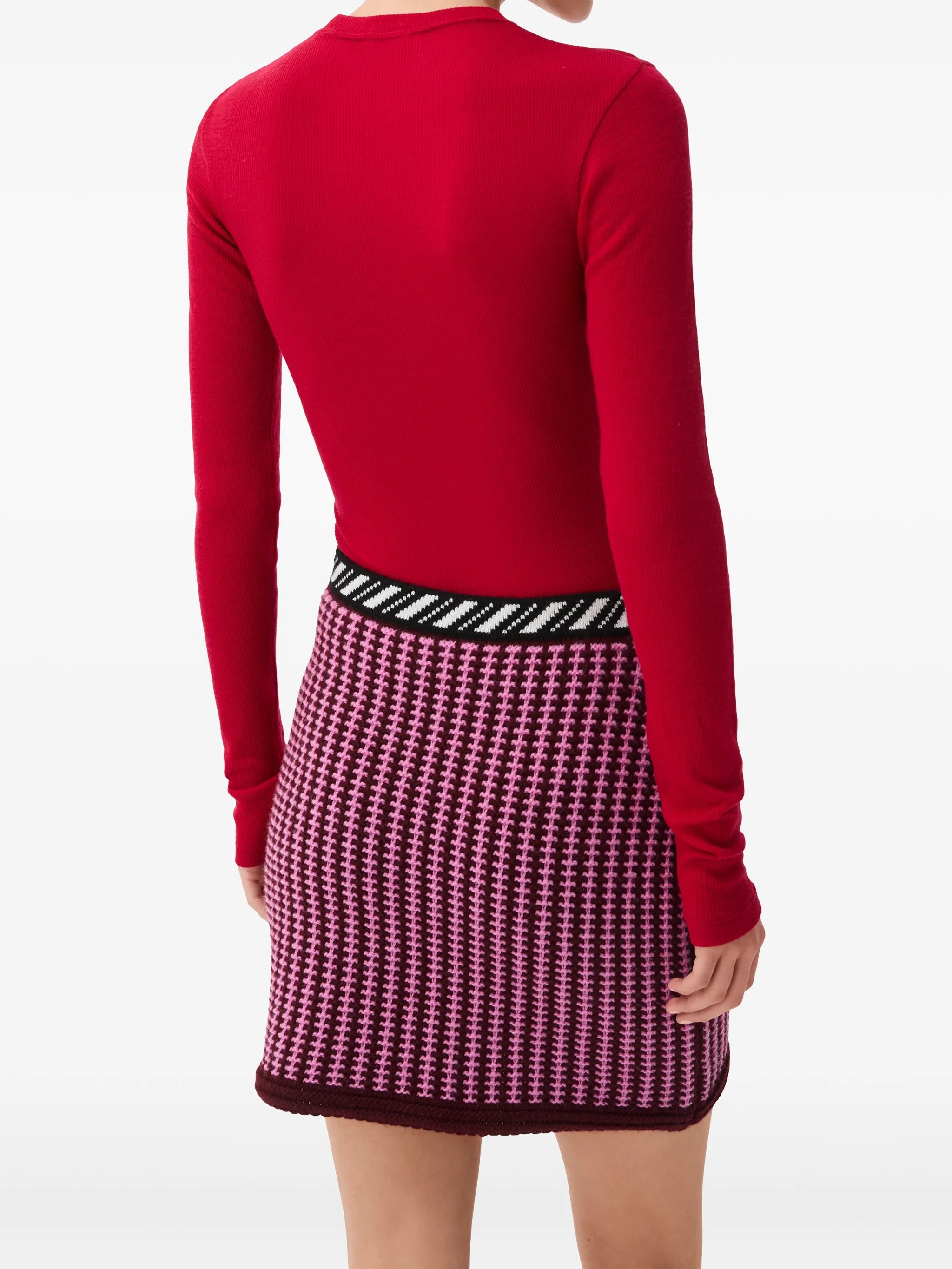 wool crochet-stitch knit mini skirt