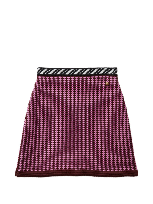wool crochet-stitch knit mini skirt