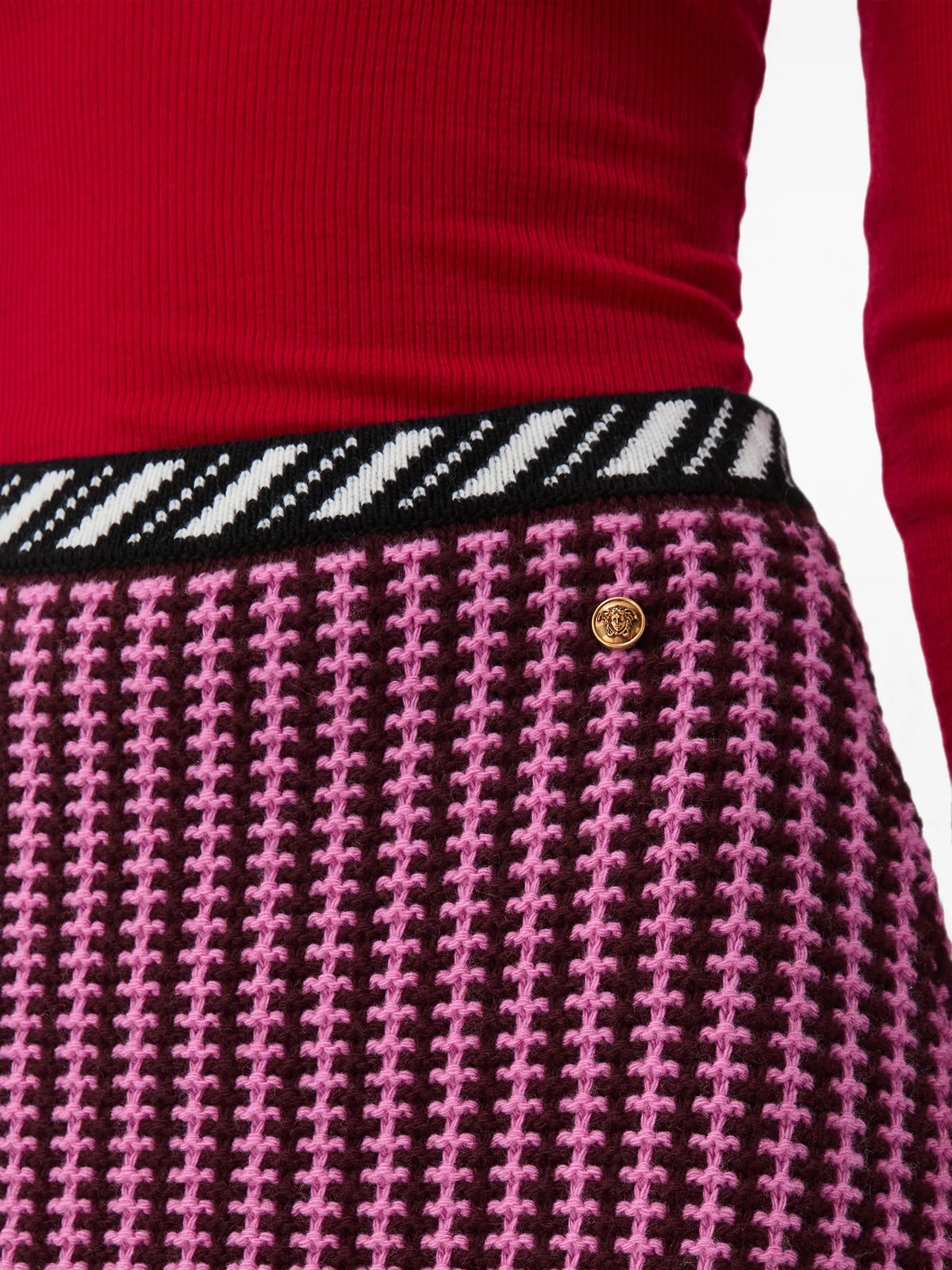 wool crochet-stitch knit mini skirt