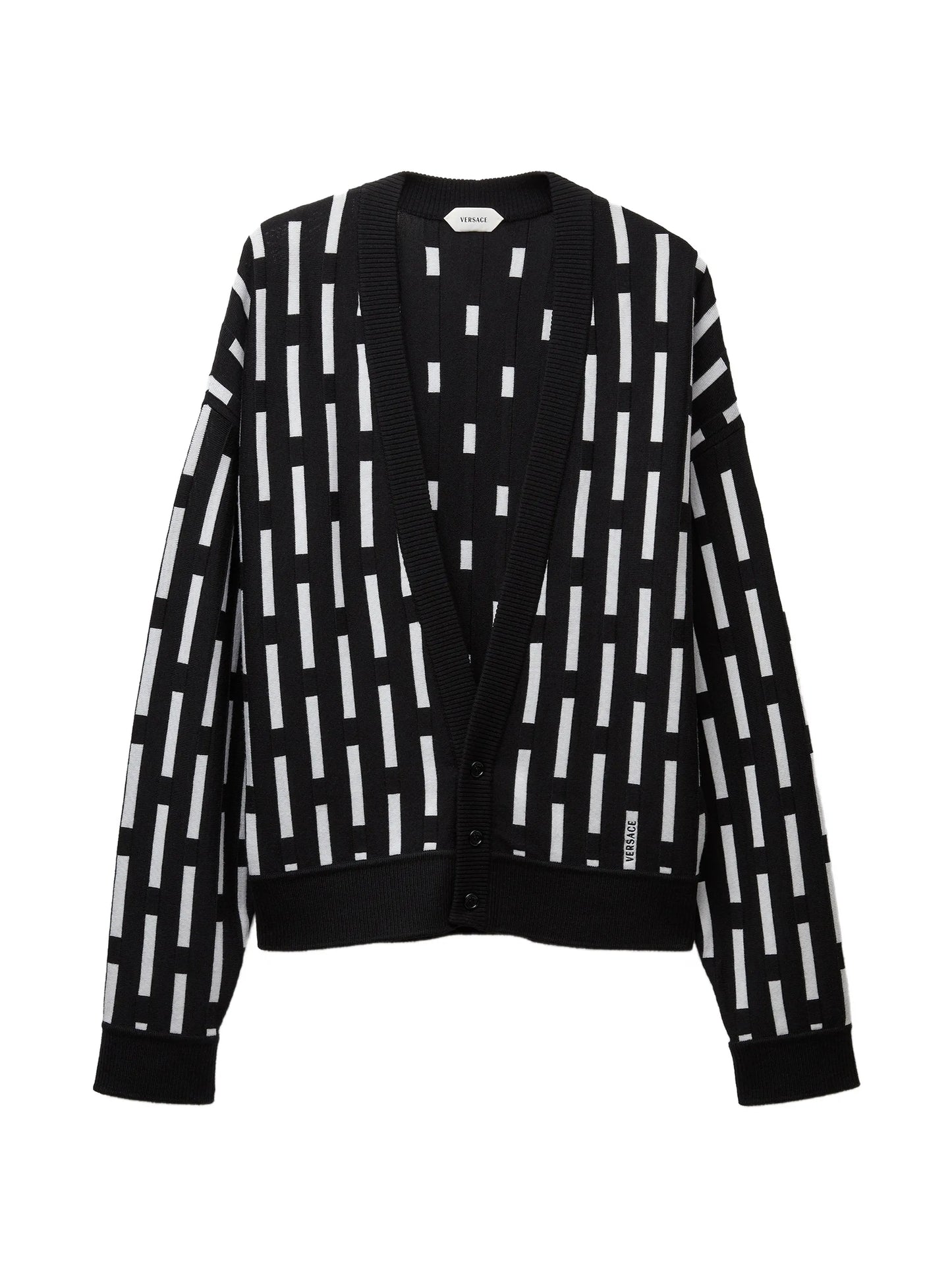 embroidered-logo wool knit cardigan