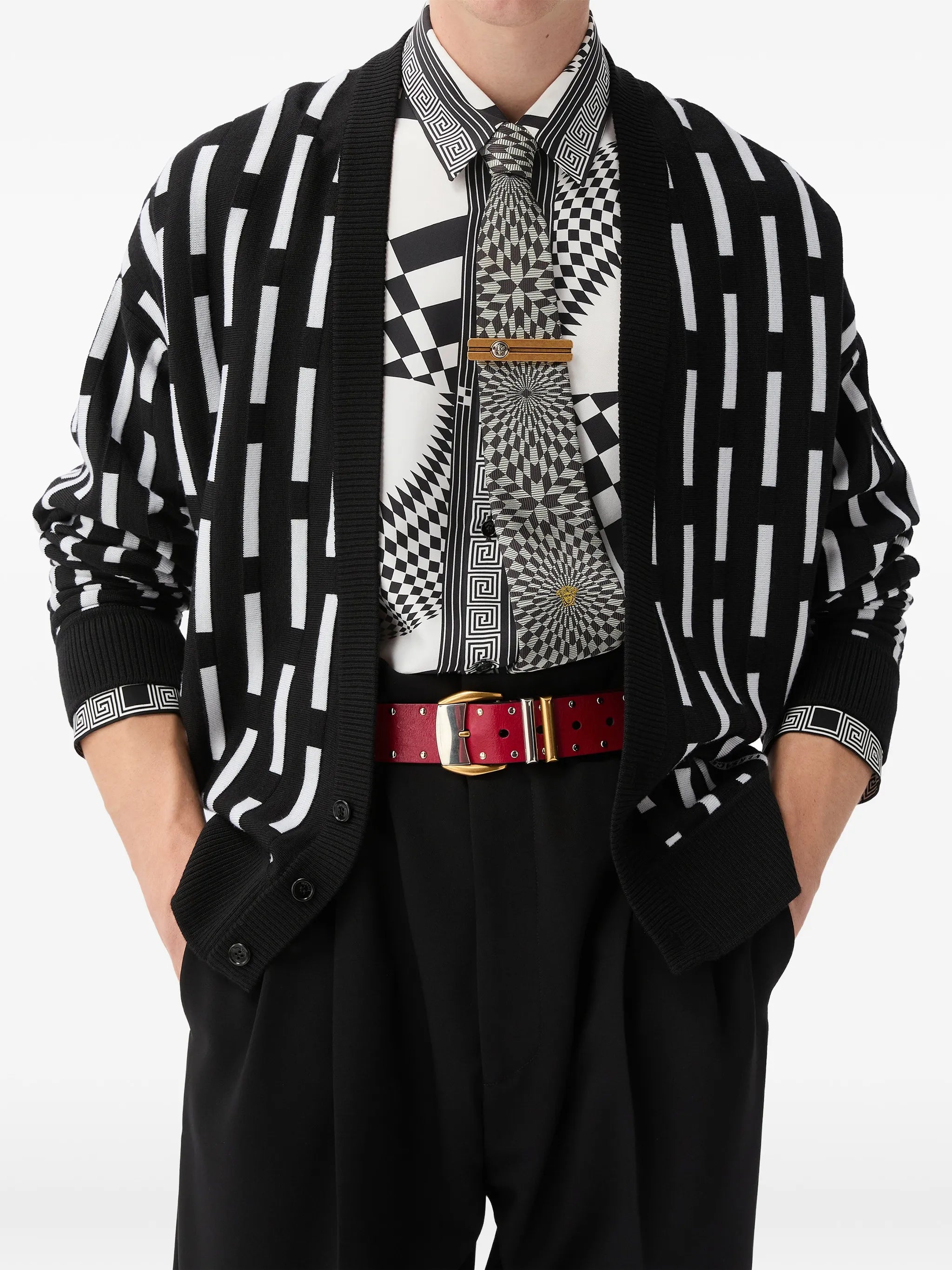 embroidered-logo wool knit cardigan
