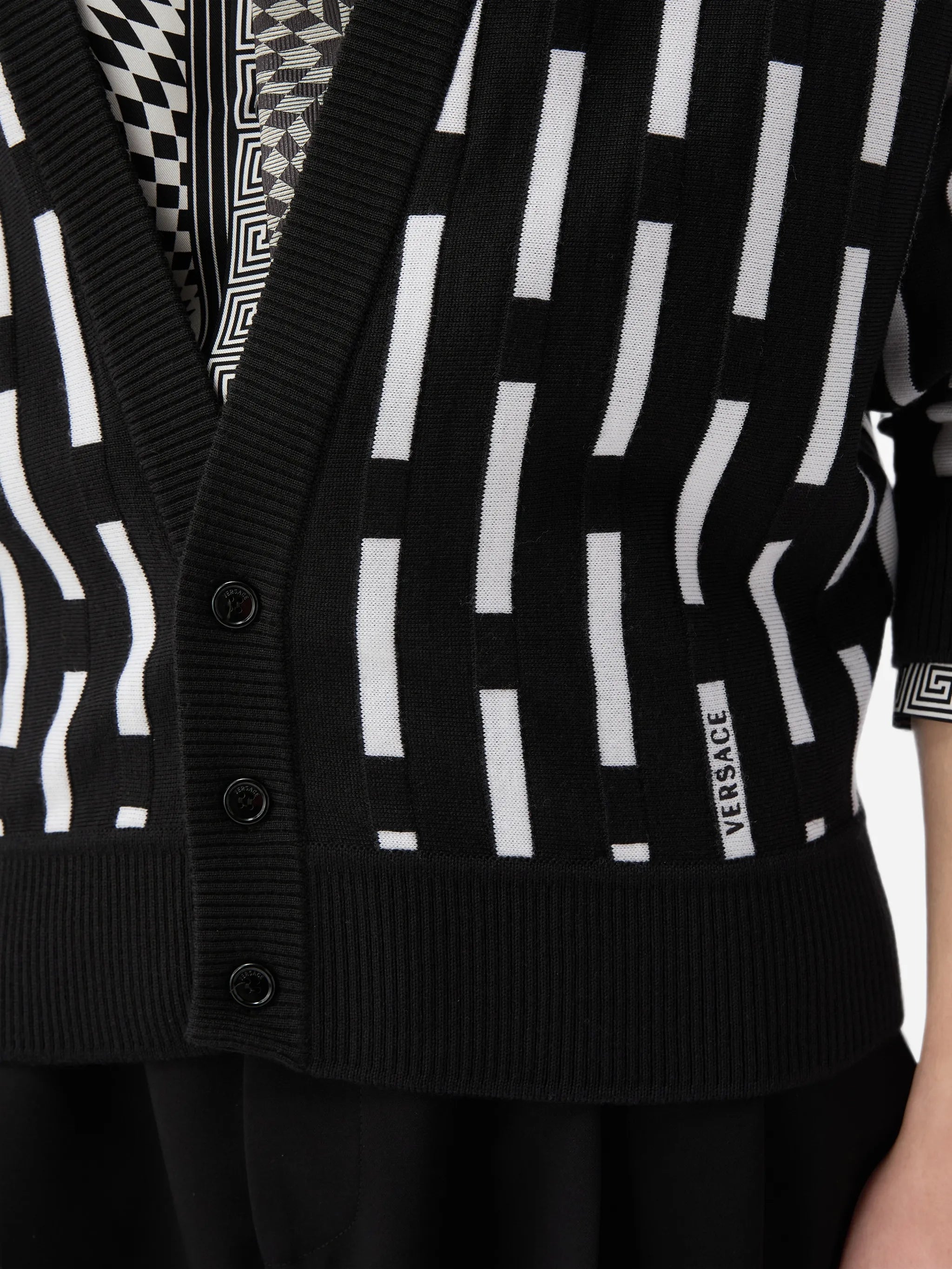 embroidered-logo wool knit cardigan