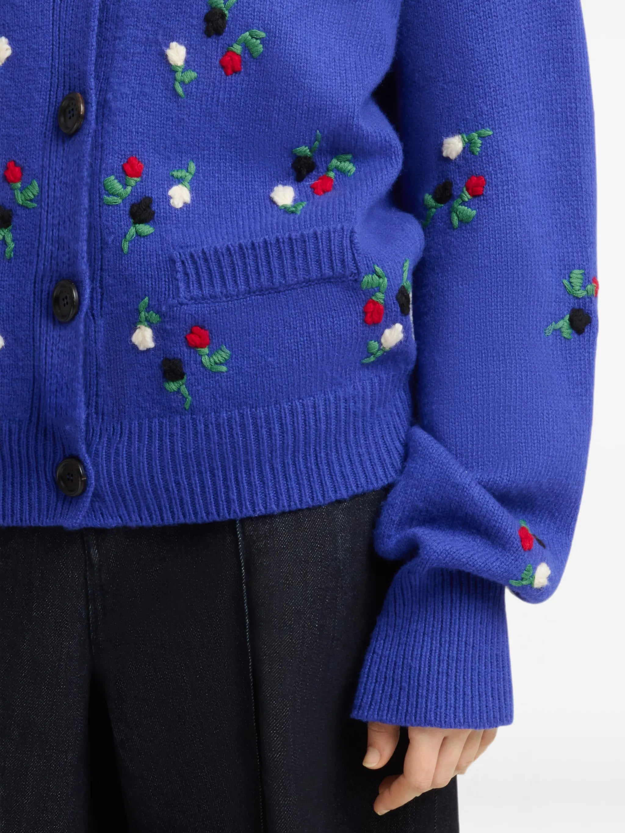 flower-embroidered balloon-sleeve cardigan