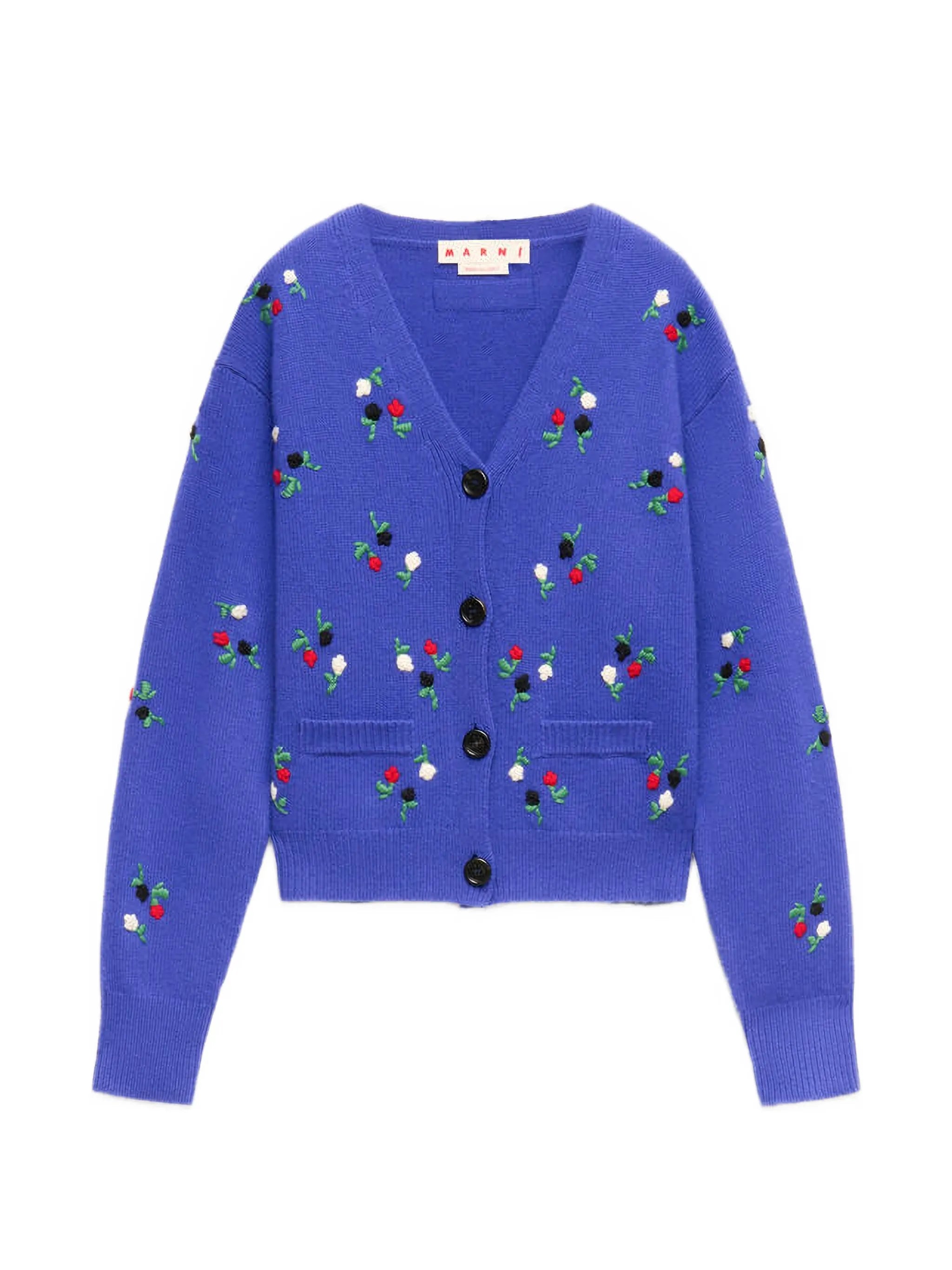 wool-cashmere cardigan with flower embroidery