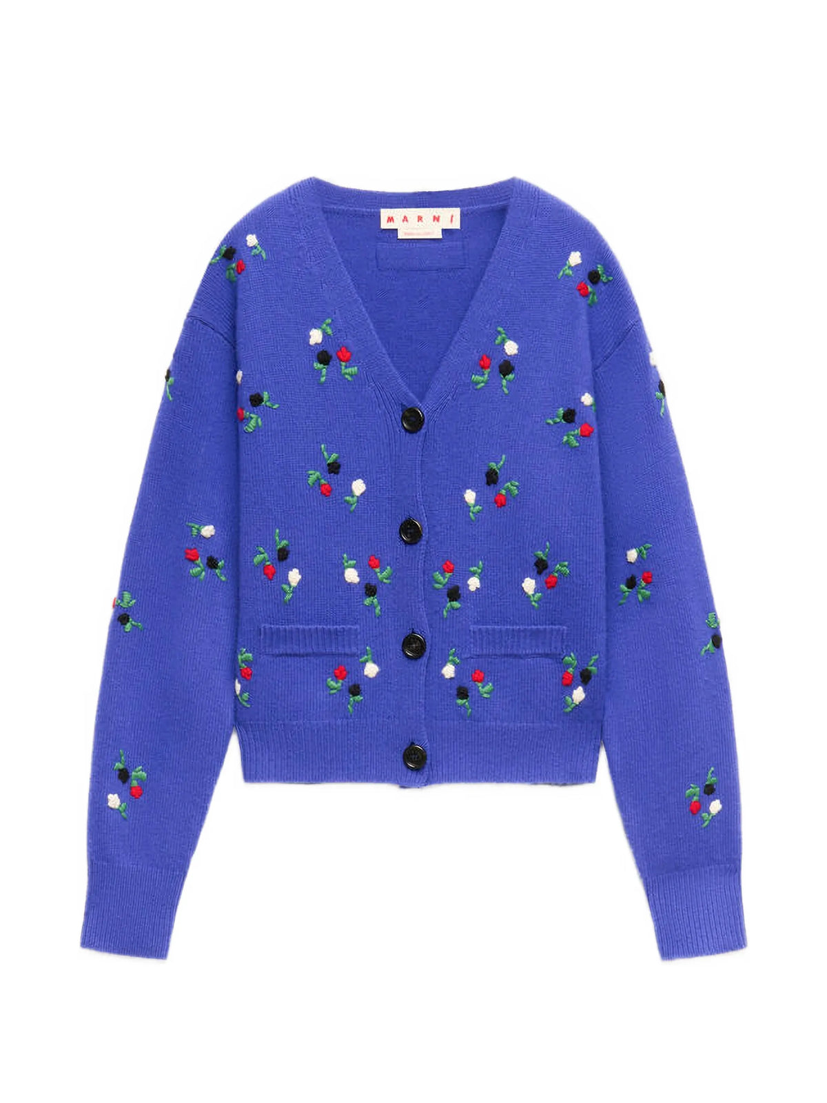 wool-cashmere cardigan with flower embroidery
