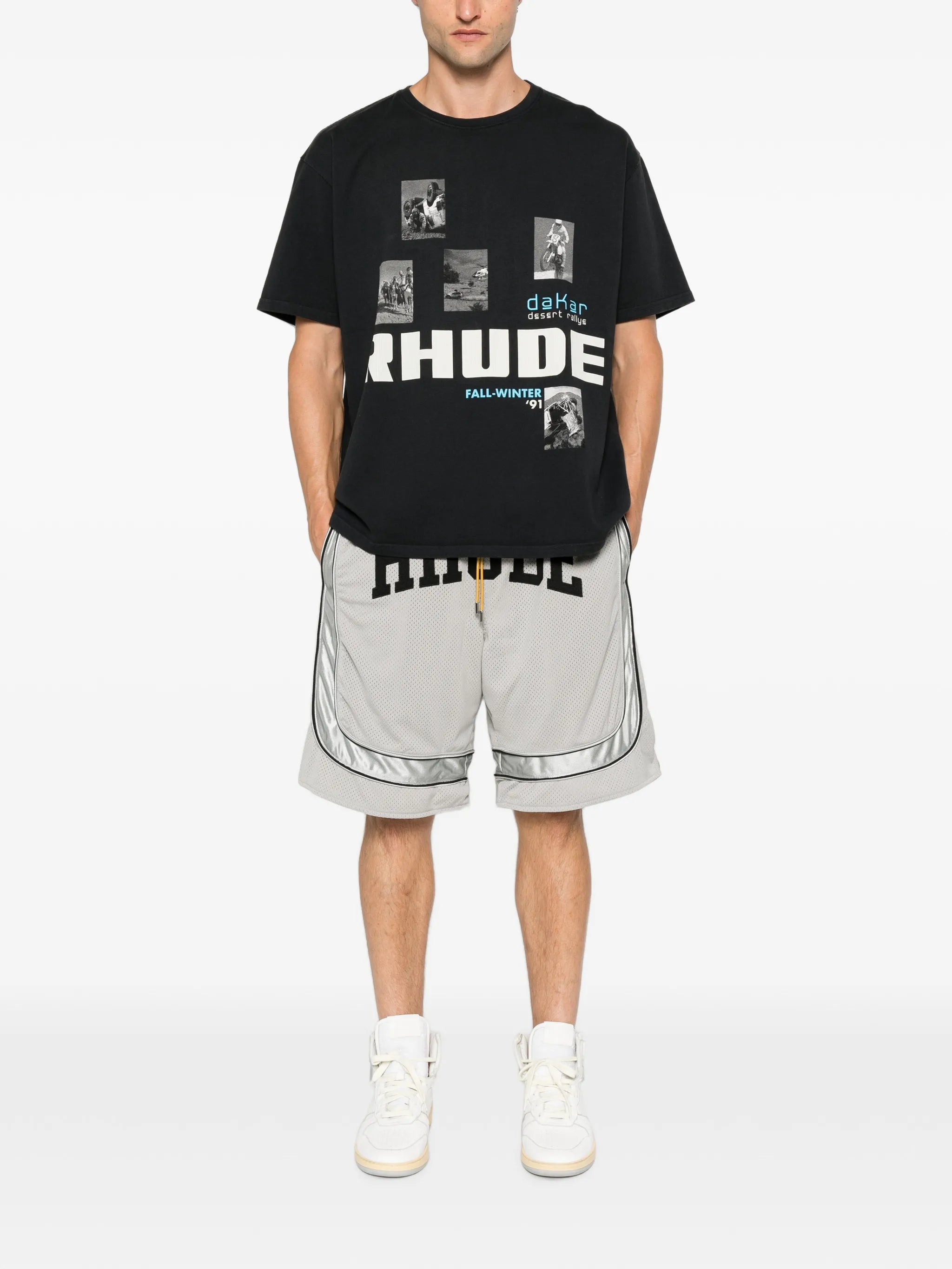baggy collegiate logo shorts