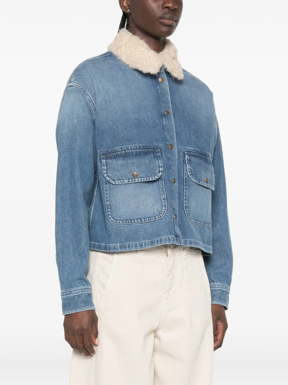 teddy trim denim shirt