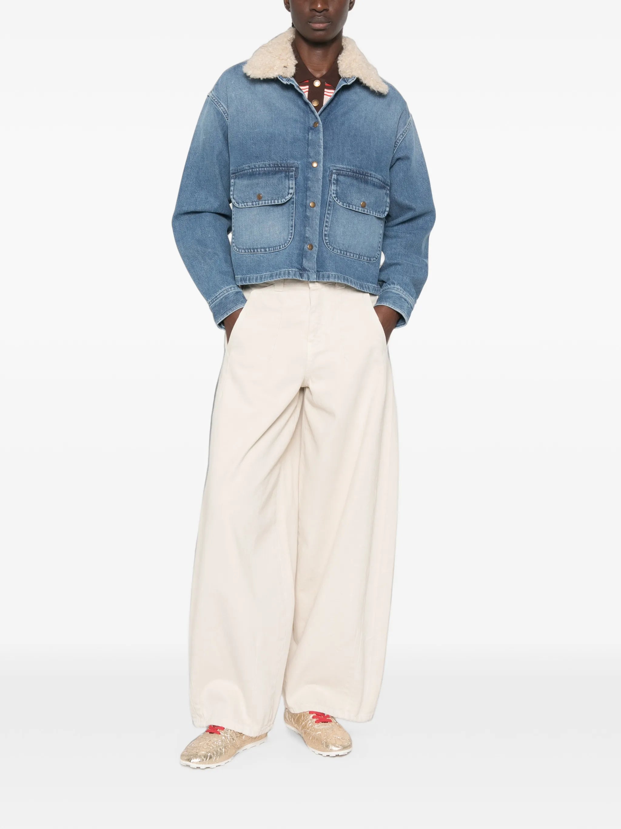 teddy trim denim shirt