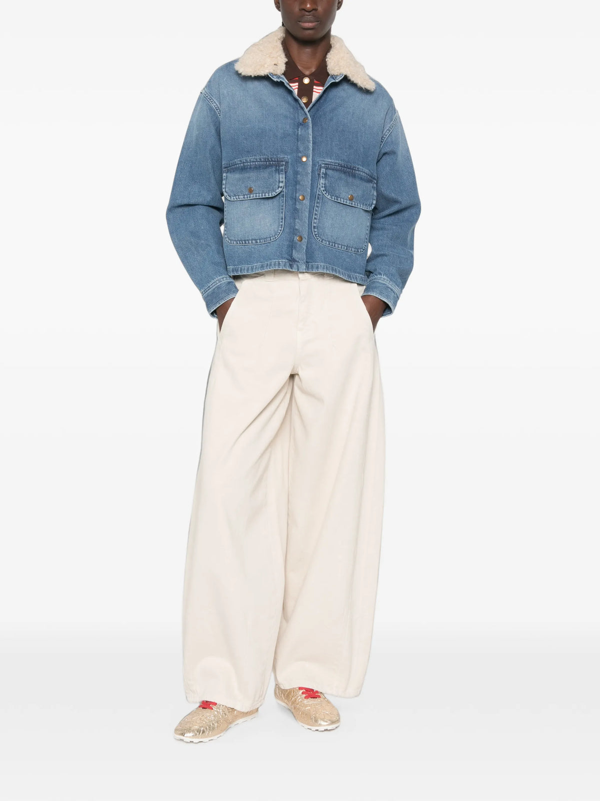 teddy trim denim shirt