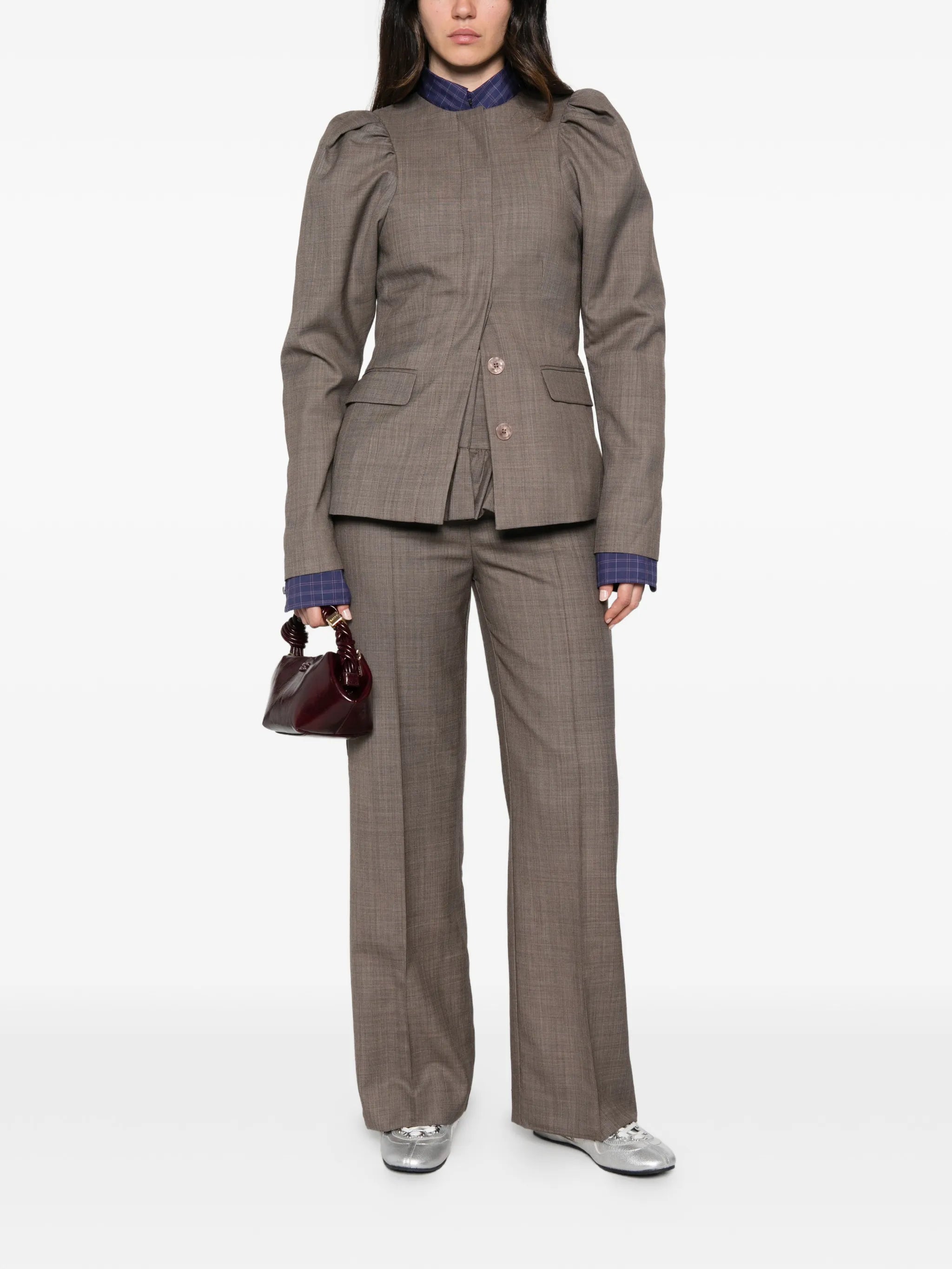 wool melange puffy-sleeve jacket