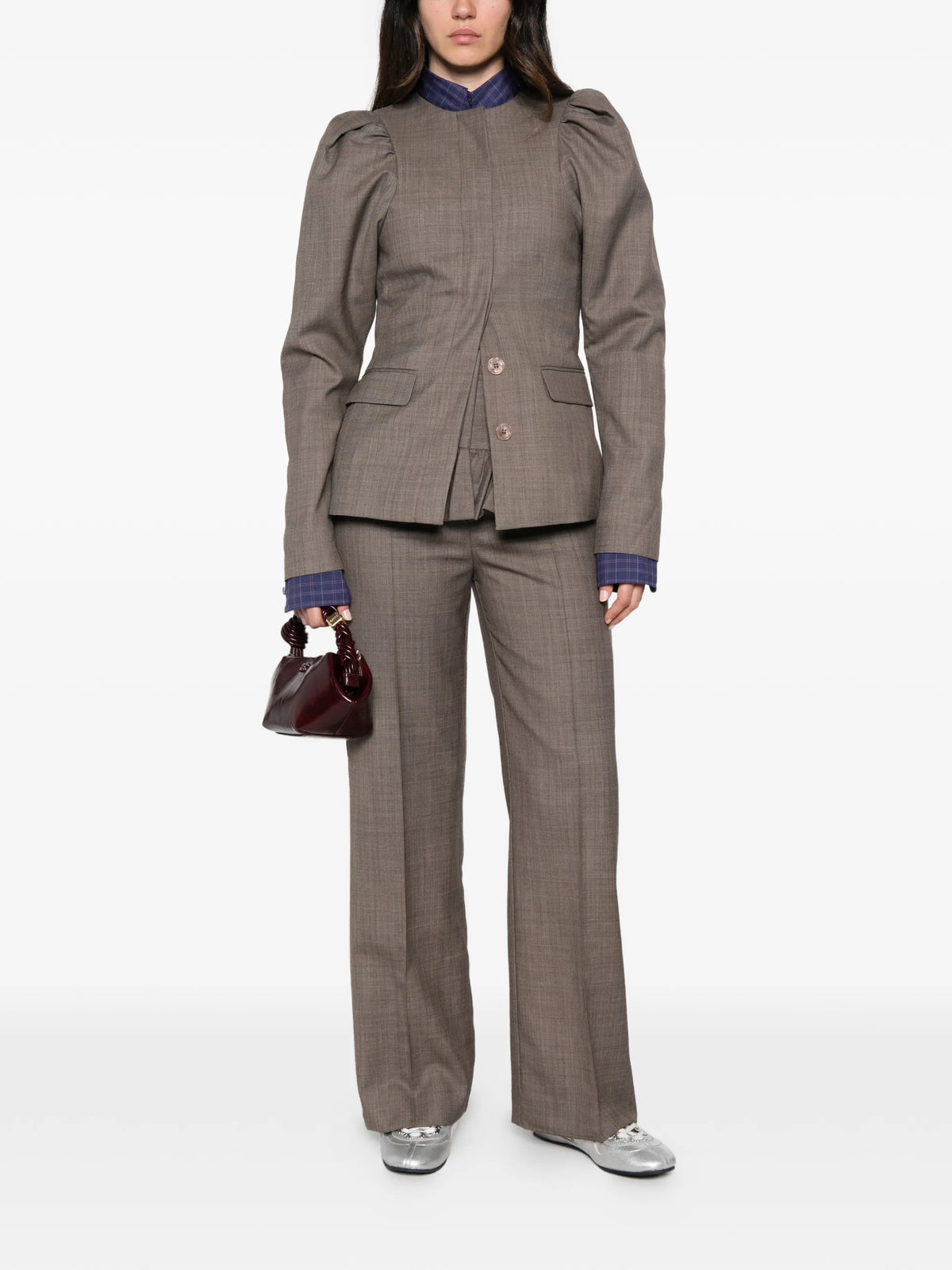 wool melange puffy-sleeve jacket