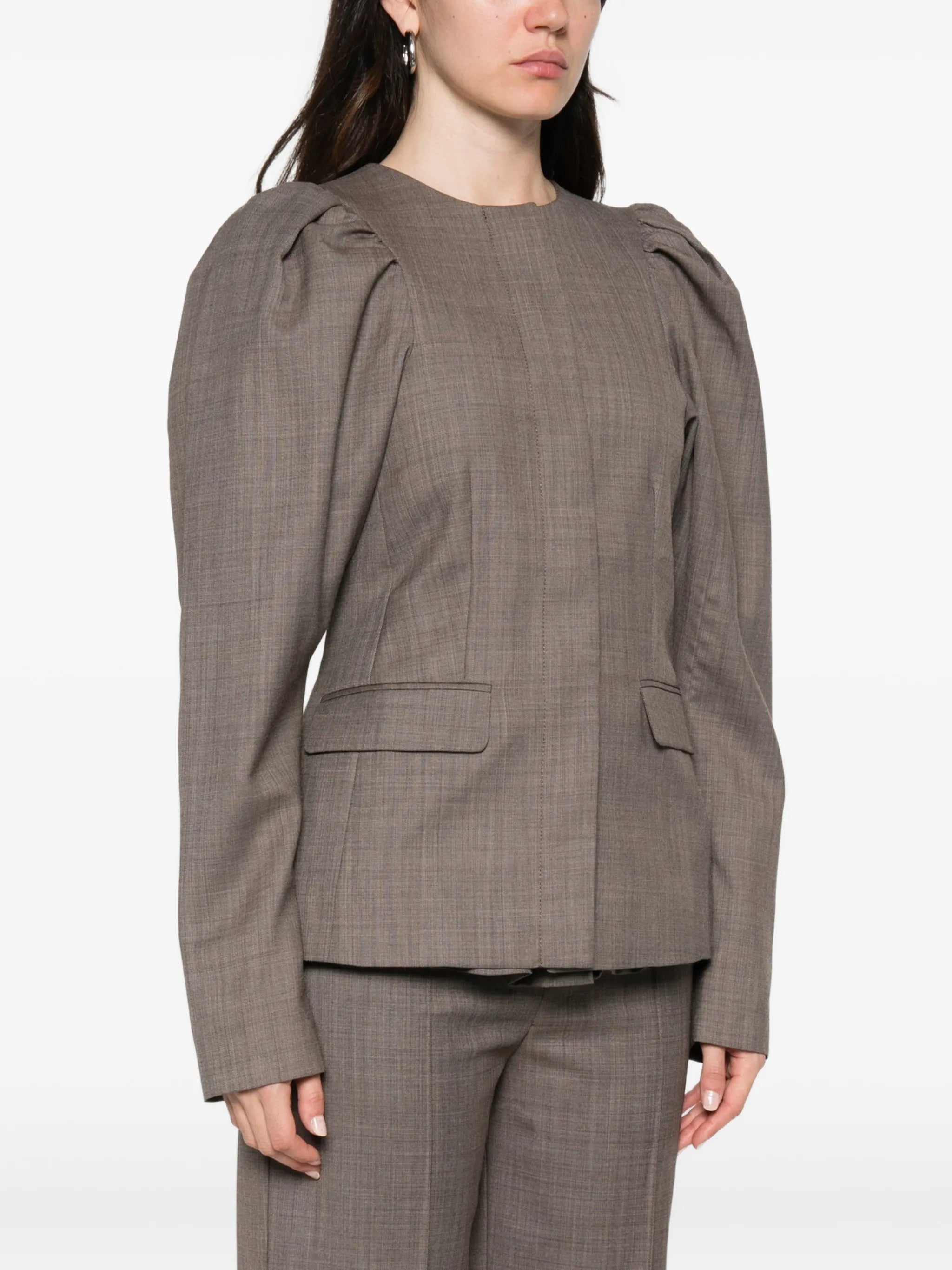 wool melange puffy-sleeve jacket