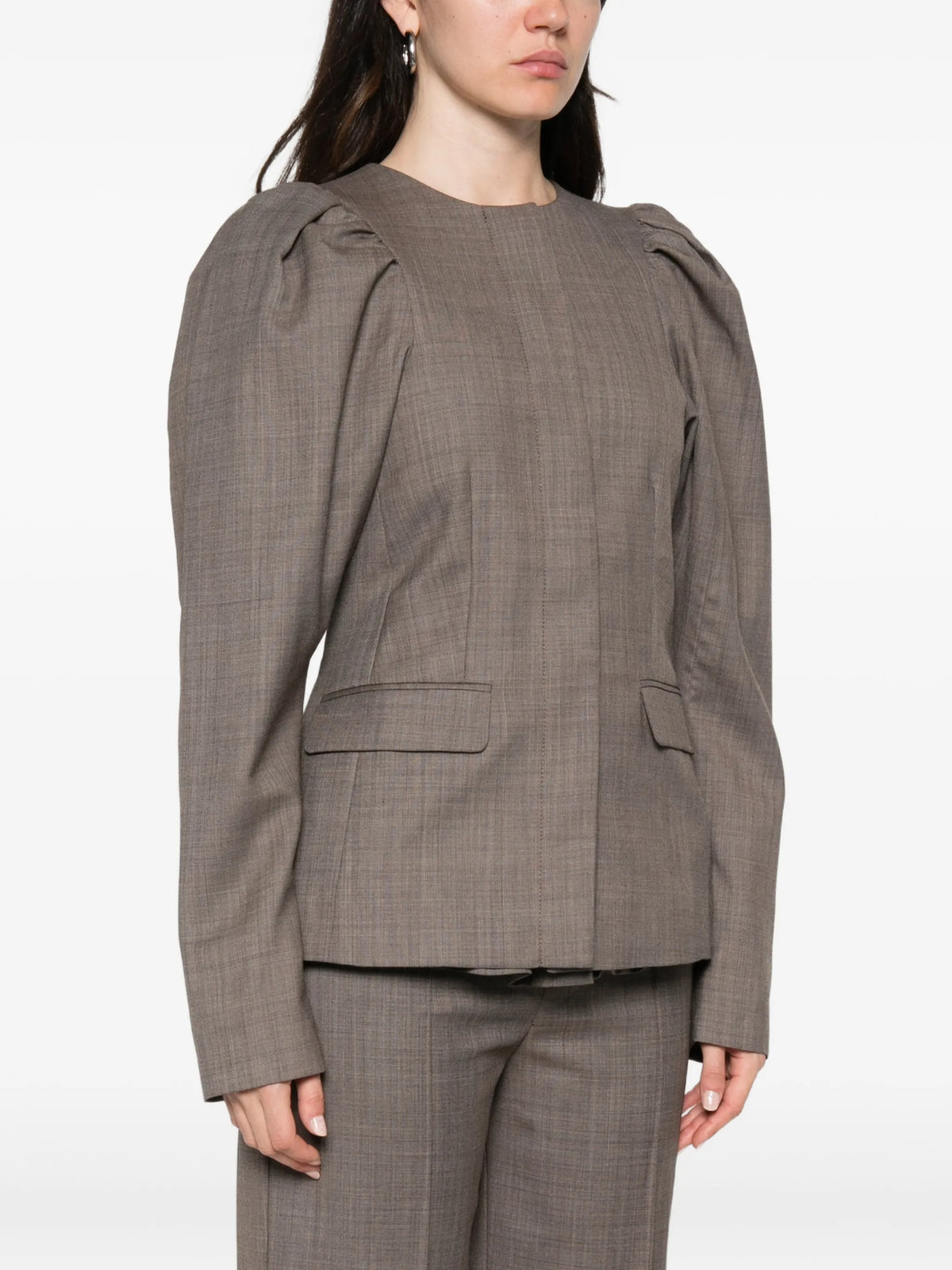 wool melange puffy-sleeve jacket