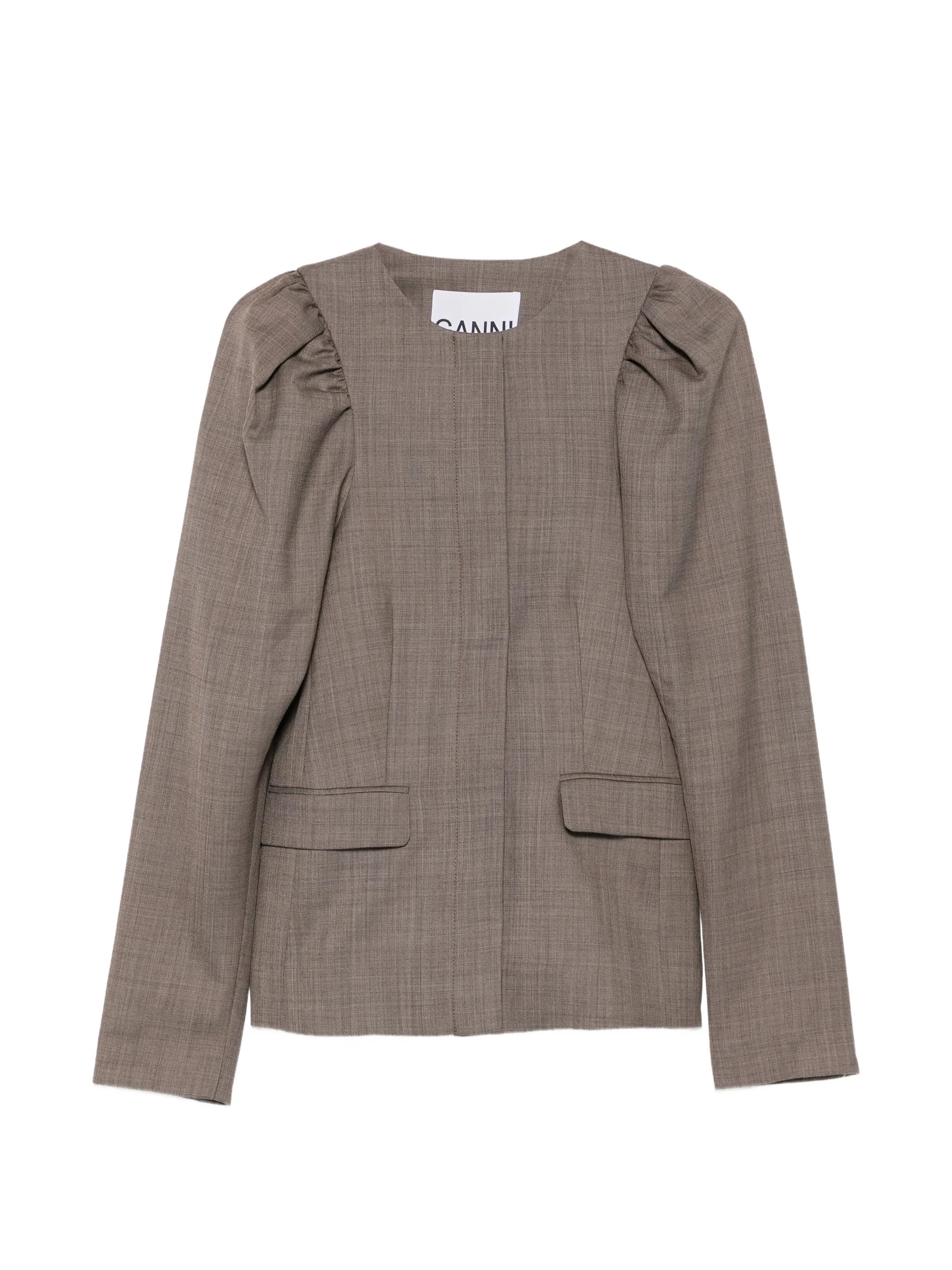 wool melange puffy-sleeve jacket