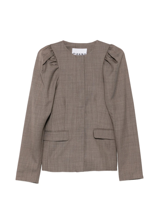 wool melange puffy-sleeve jacket