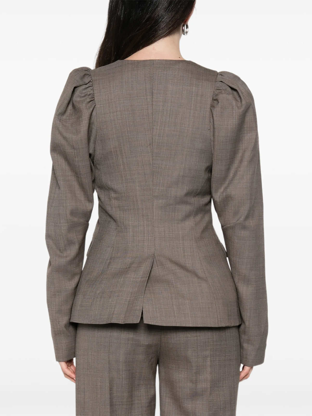 wool melange puffy-sleeve jacket