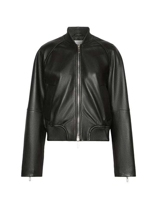 zip-up leather jacket