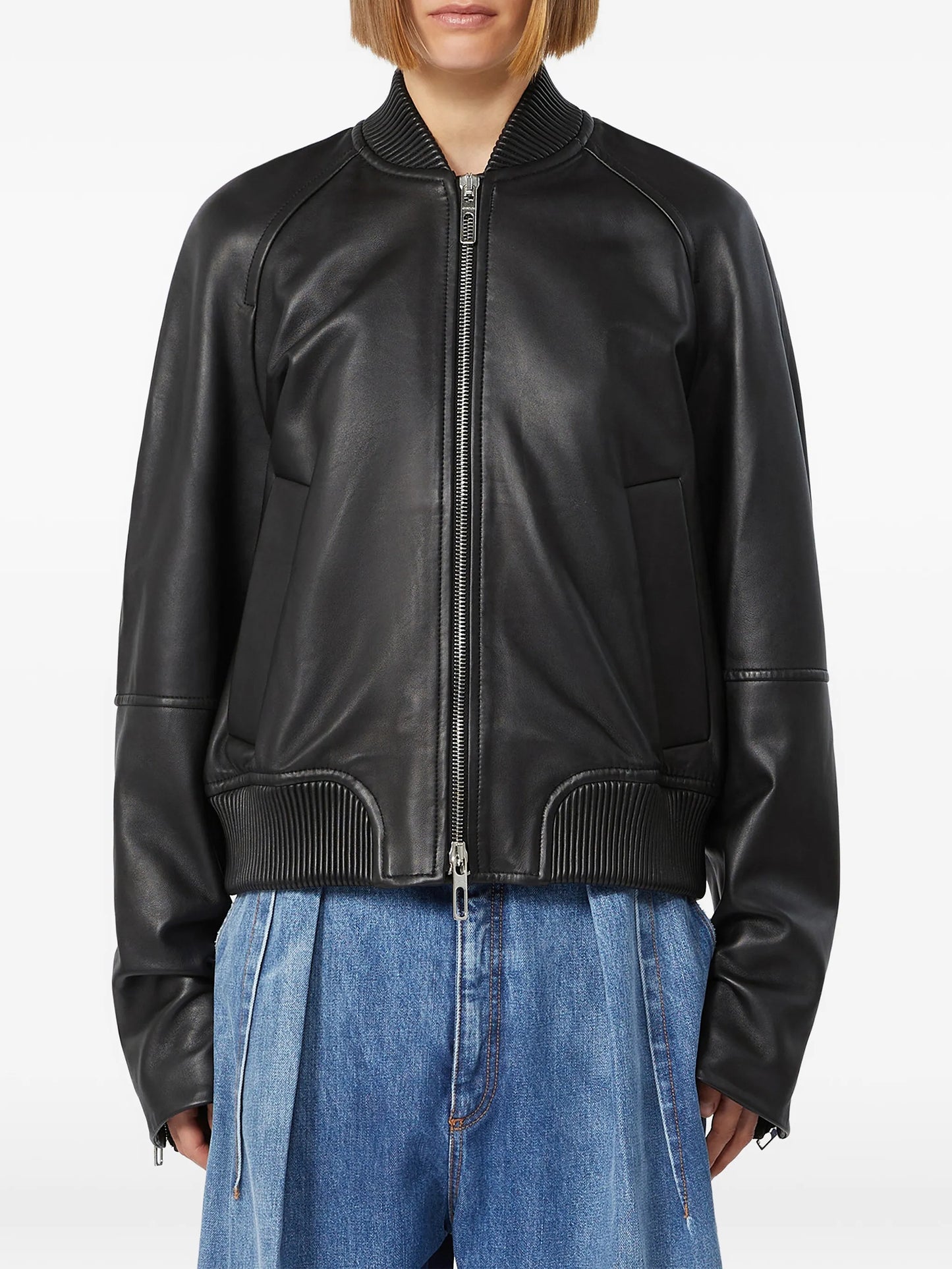 ribbed-trim leather jacket