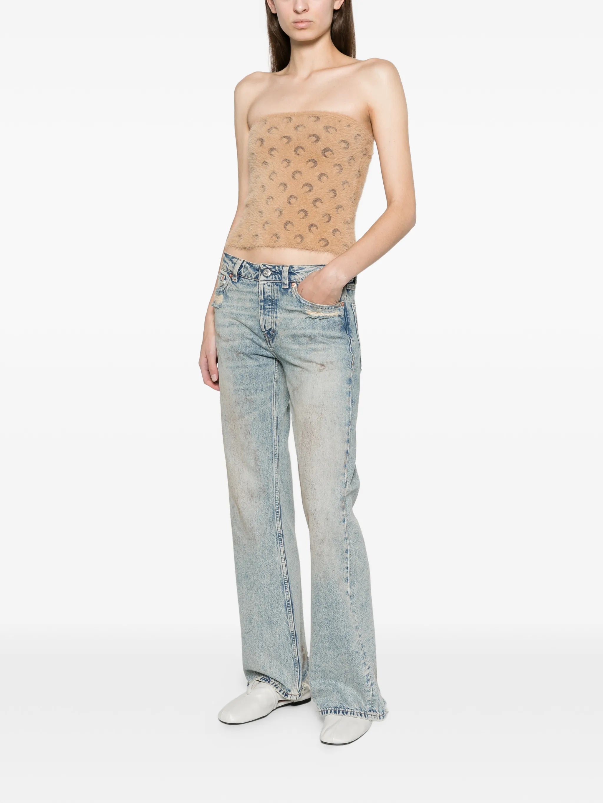 fluffy Moon jacquard knit bustier top