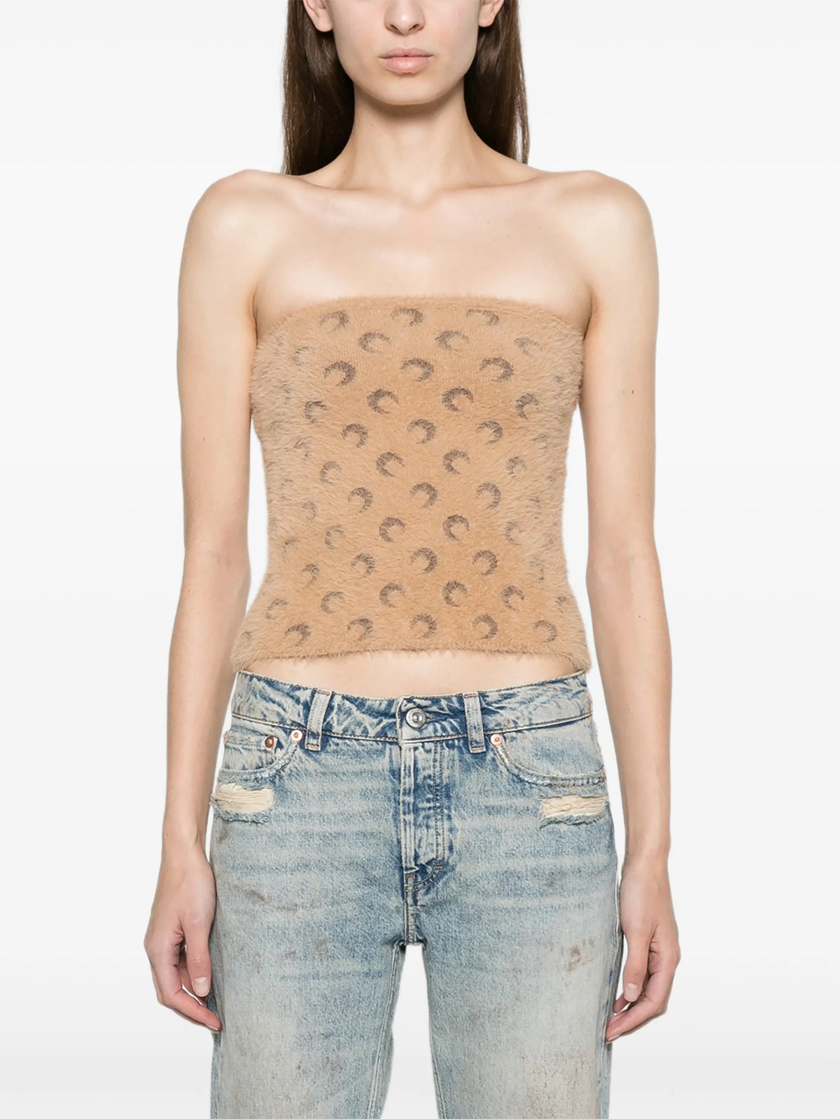 fluffy Moon jacquard knit bustier top