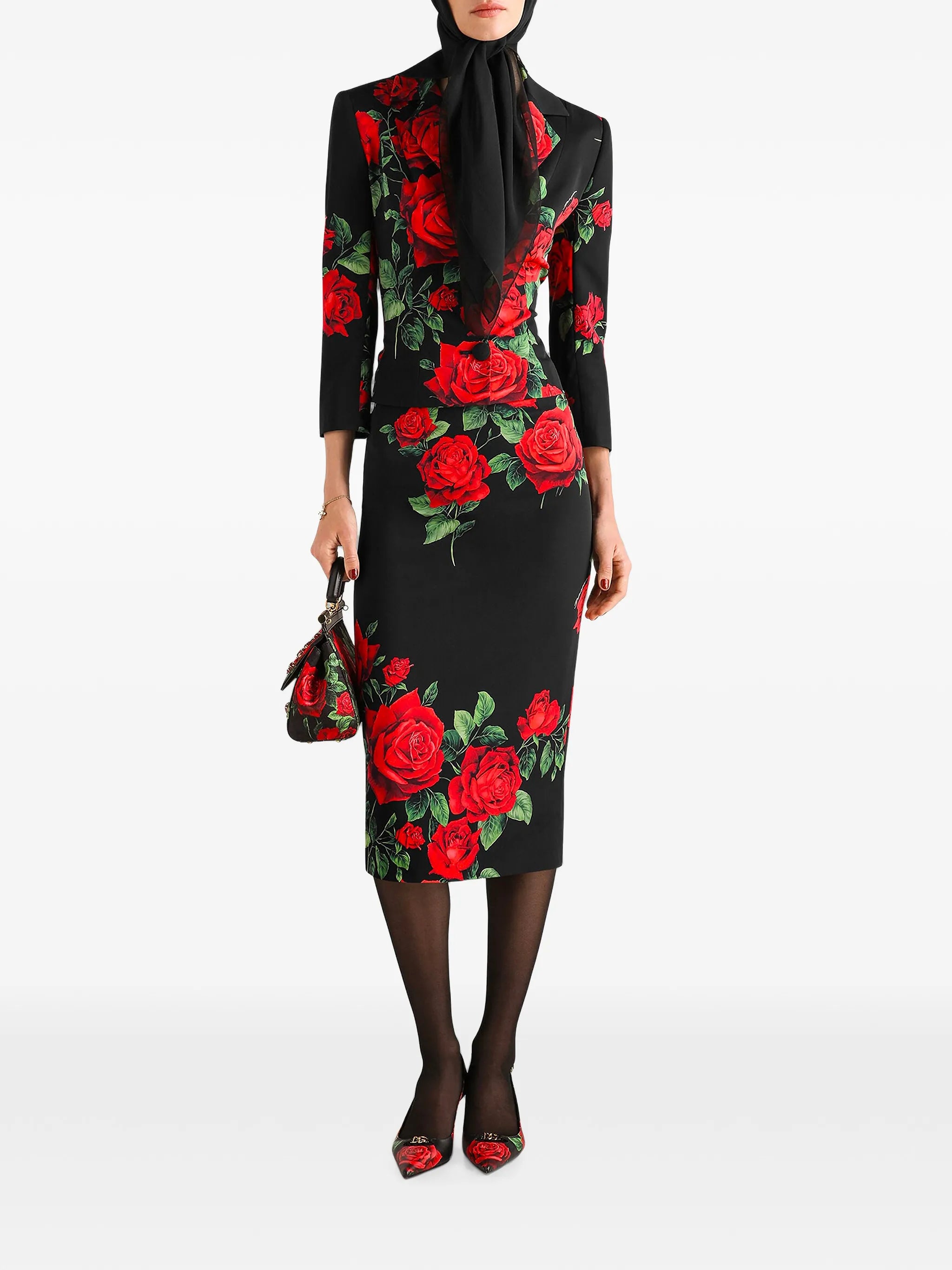 rose-print charmeuse skirt