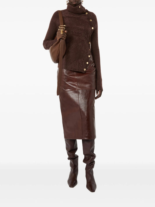 leather panelled midi skirt