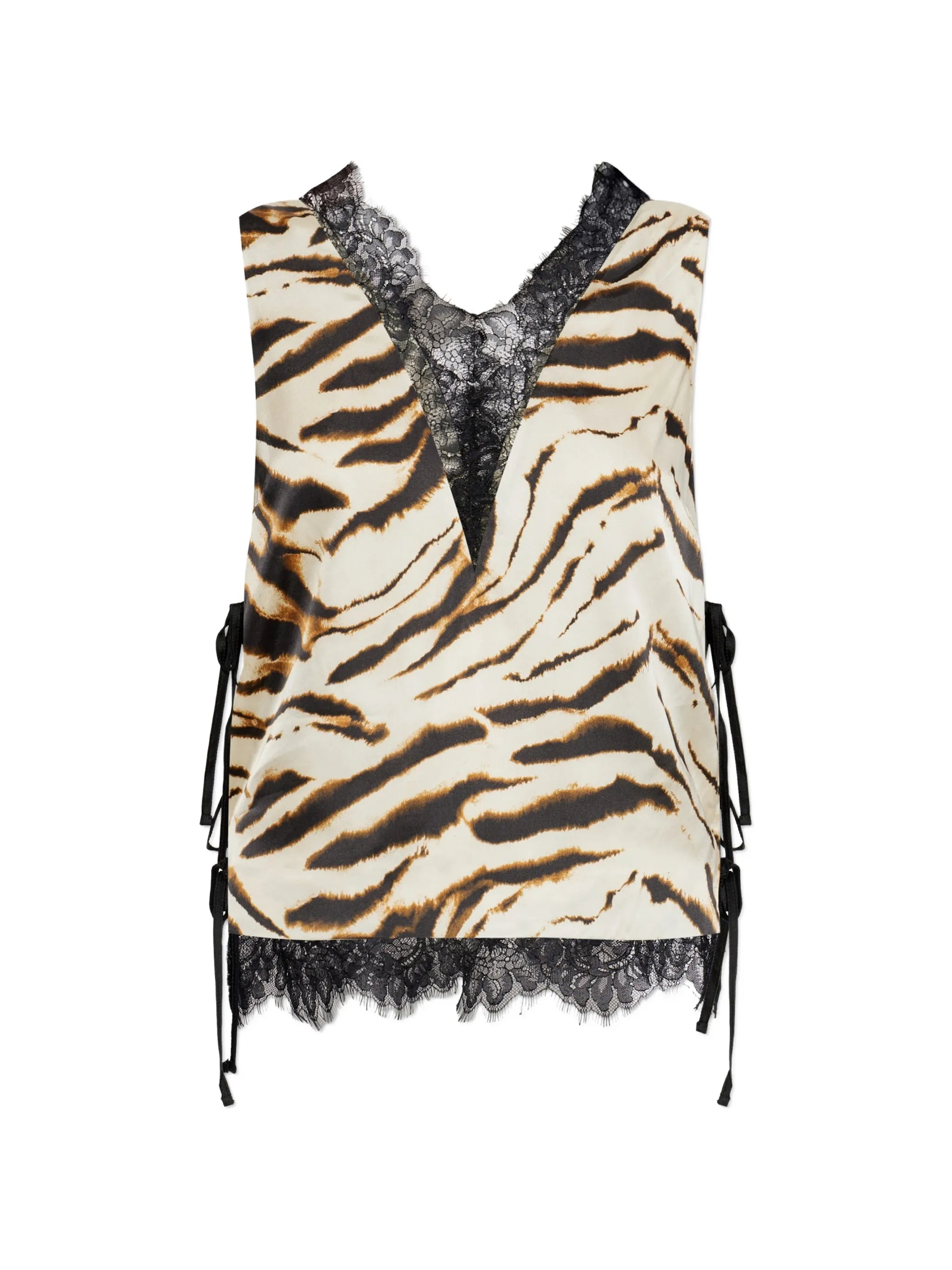 animal-print lace-trim top