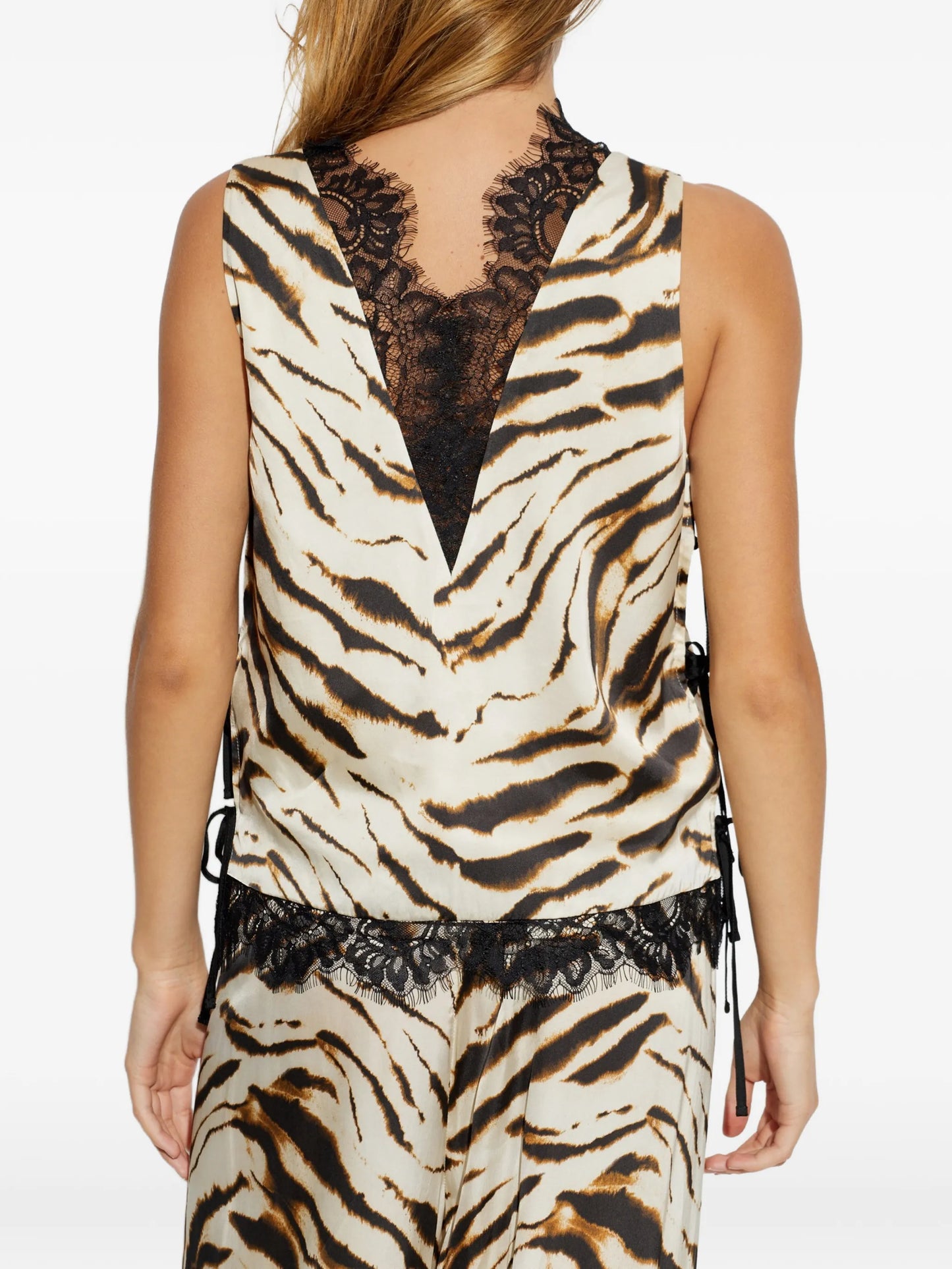 animal-print lace-trim top