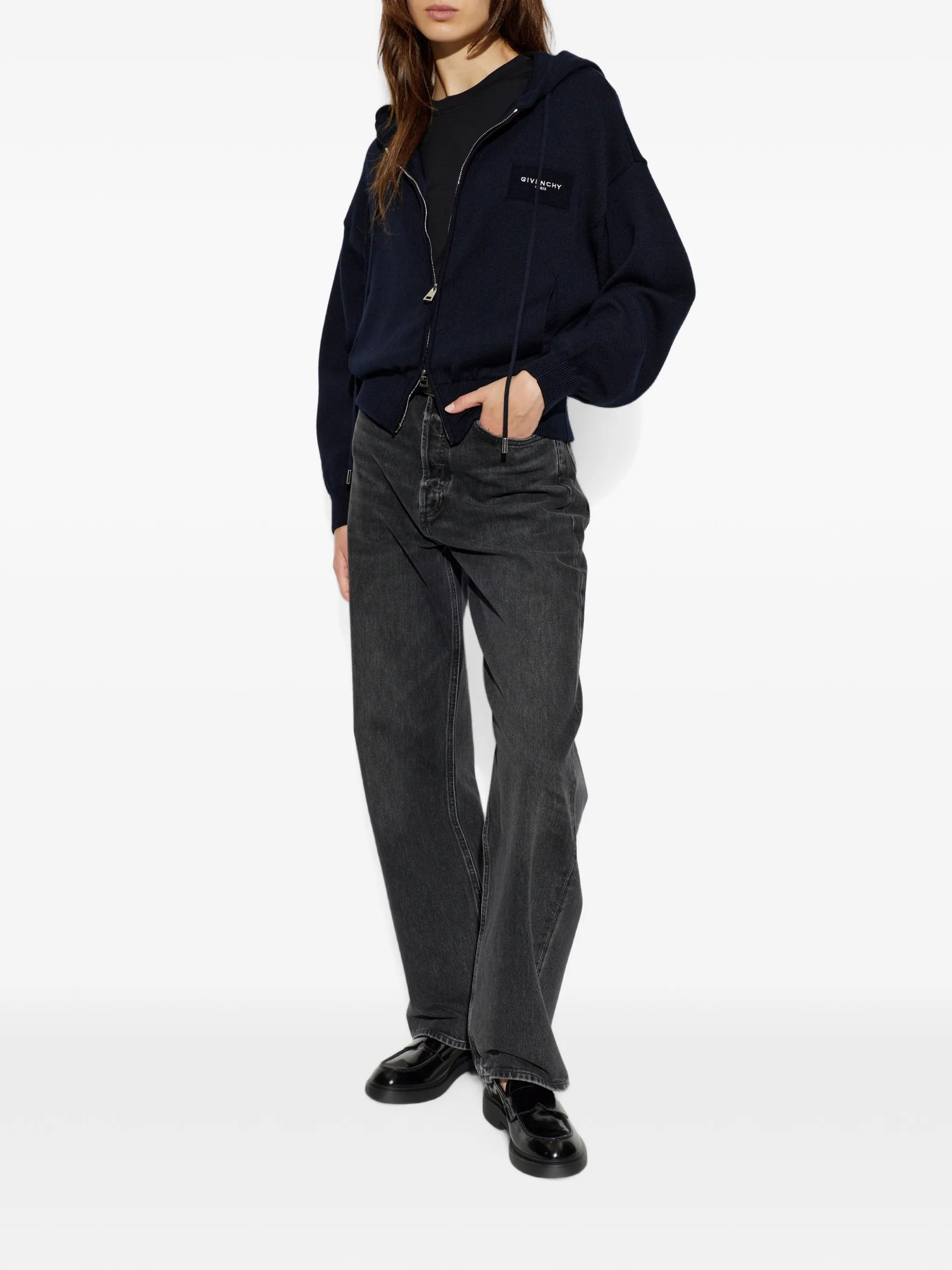 logo-patch zip-up hoodie